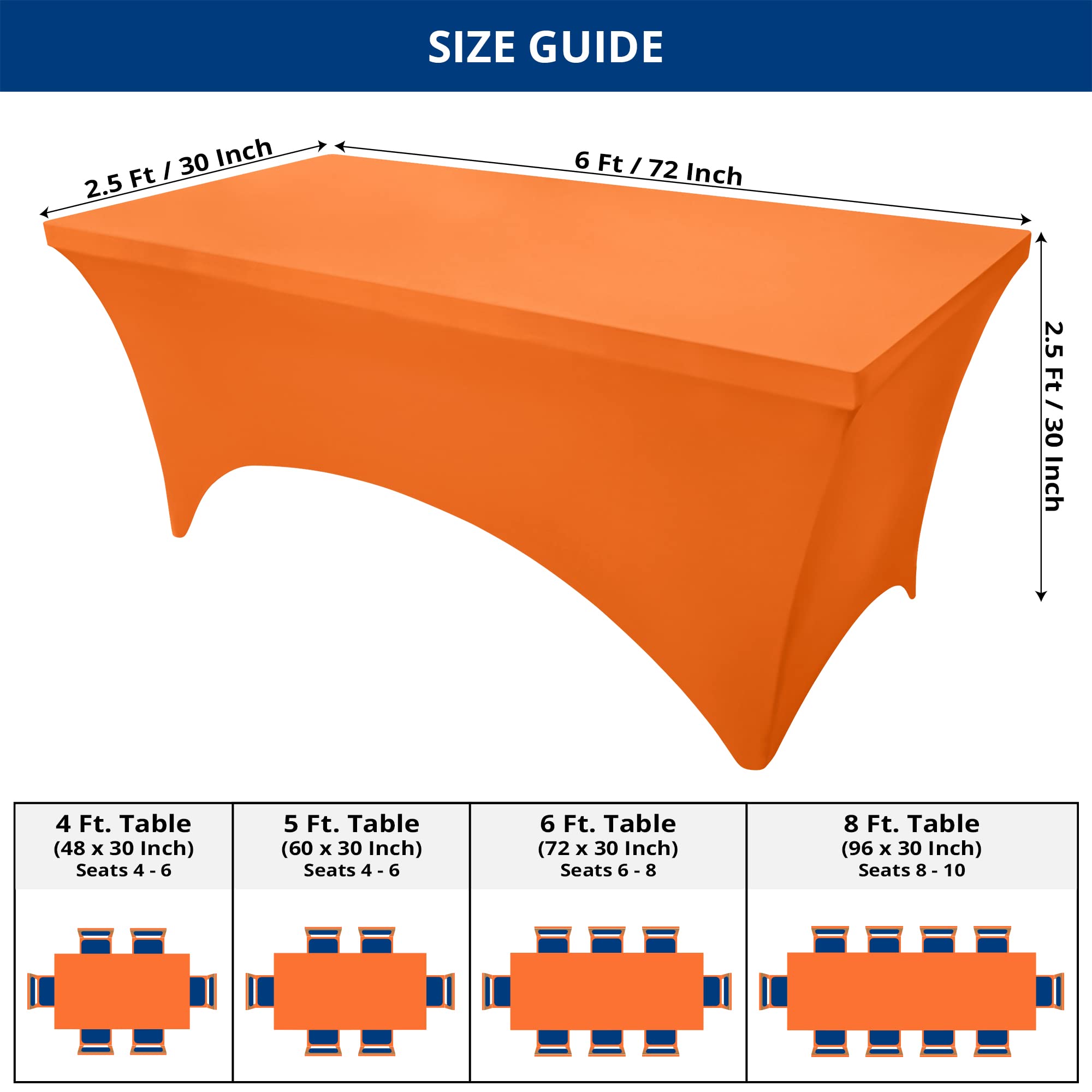 Utopia Kitchen Spandex Tablecloth 2 Pack [6FT  Orange] Tight  Fitted  Washable and Wrinkle Resistant Stretch Rectangular Patio Table Cover for Event  Wedding  Banquet & Parties [72Lx30Wx30H Inch]