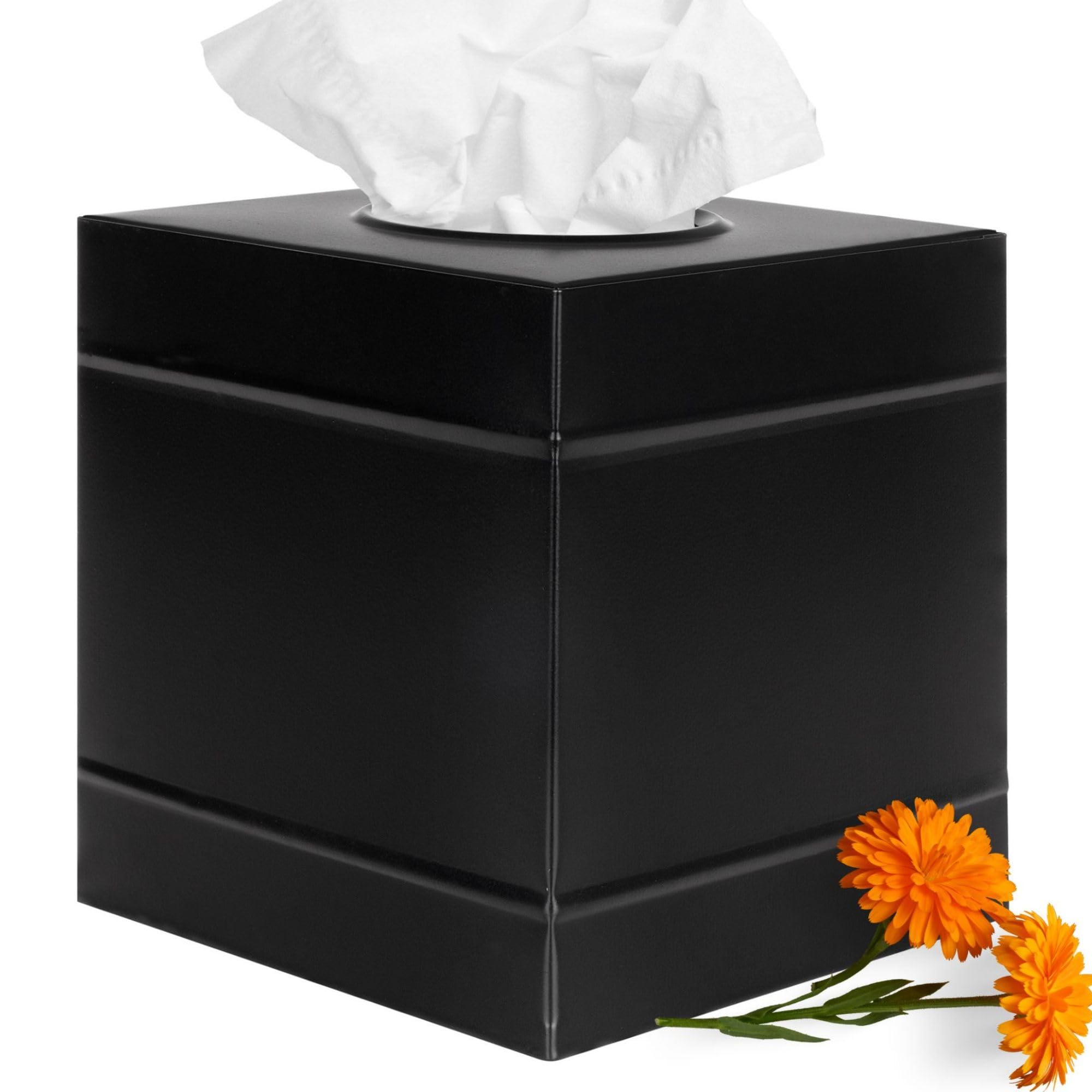 Autumn Alley Farmhouse Black Metal Tissue Box Cover - Industrial Galvanized Metal Tissue Box Holder - Modern Style Decor -Matte