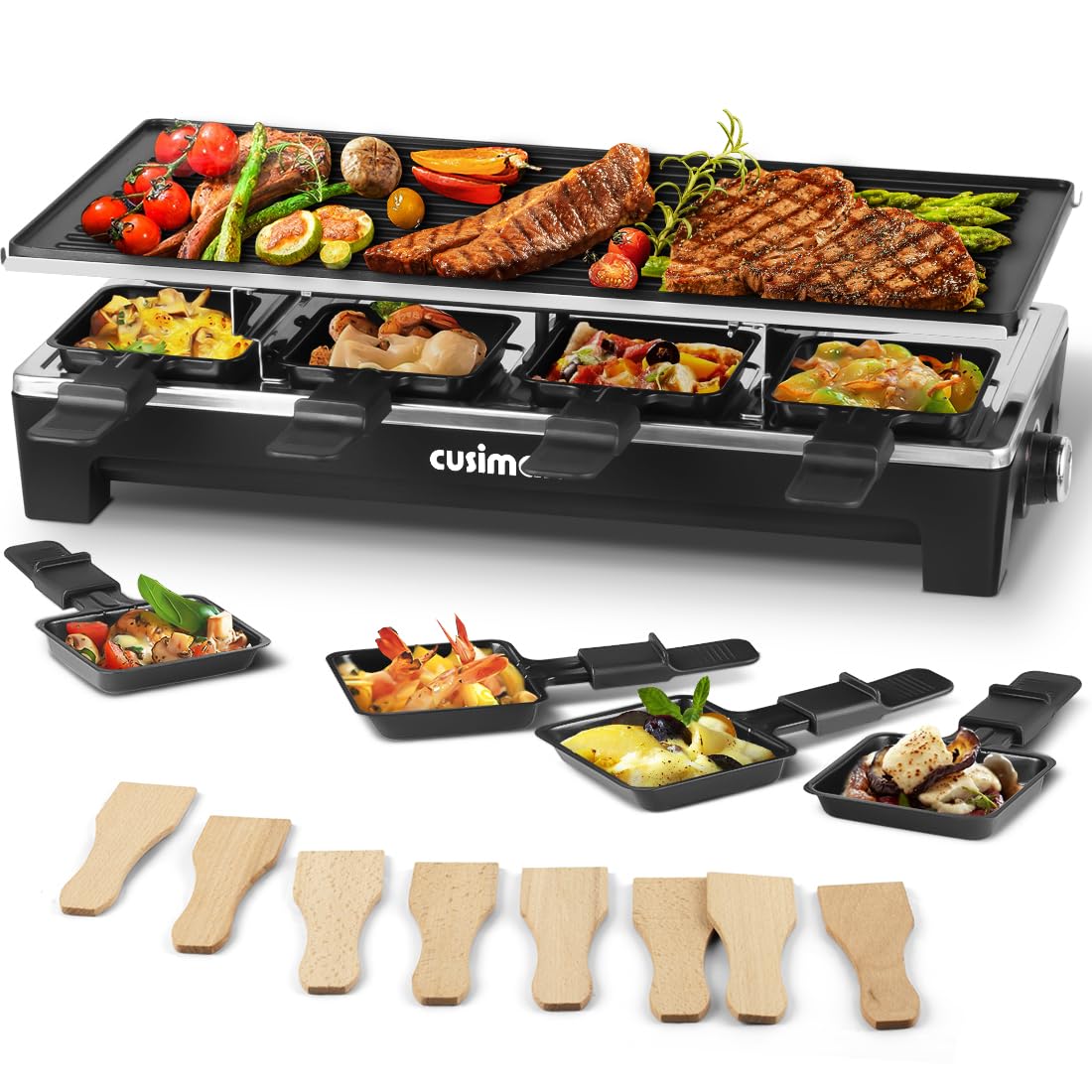 Raclette Table Grill, CUSIMAX Electric Grill, Indoor Grill Korean BBQ Grill With 2 in 1 Reversible Non-stick Plate, Crepe Maker 