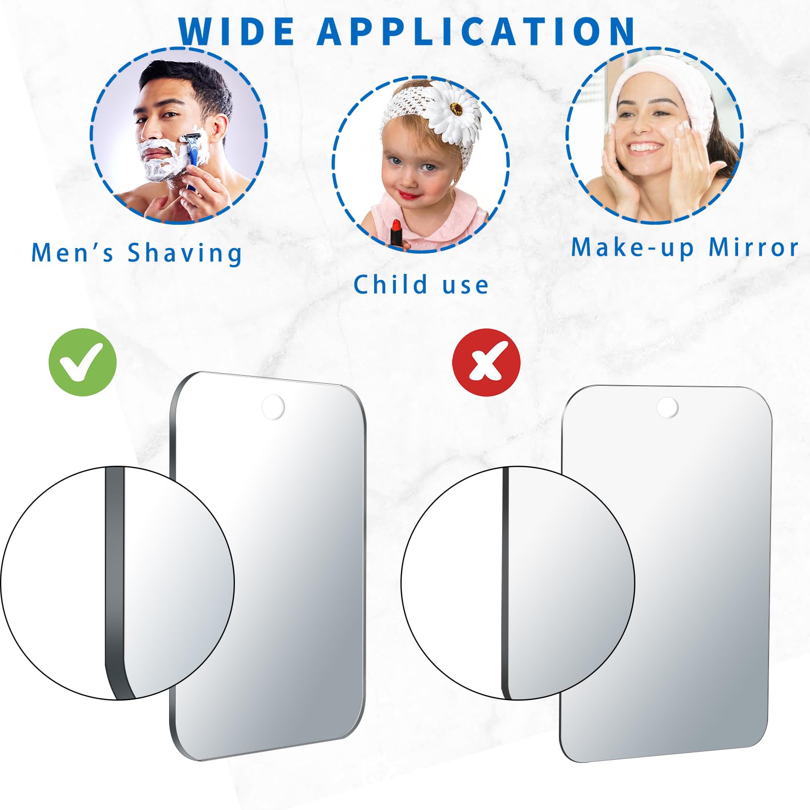Quegau Shatterproof Shower Mirror For Shaving With Hook (Large 8X10.7 Inch) 40% Cheaper Than The Original,Unbreakable Deluxe Ple
