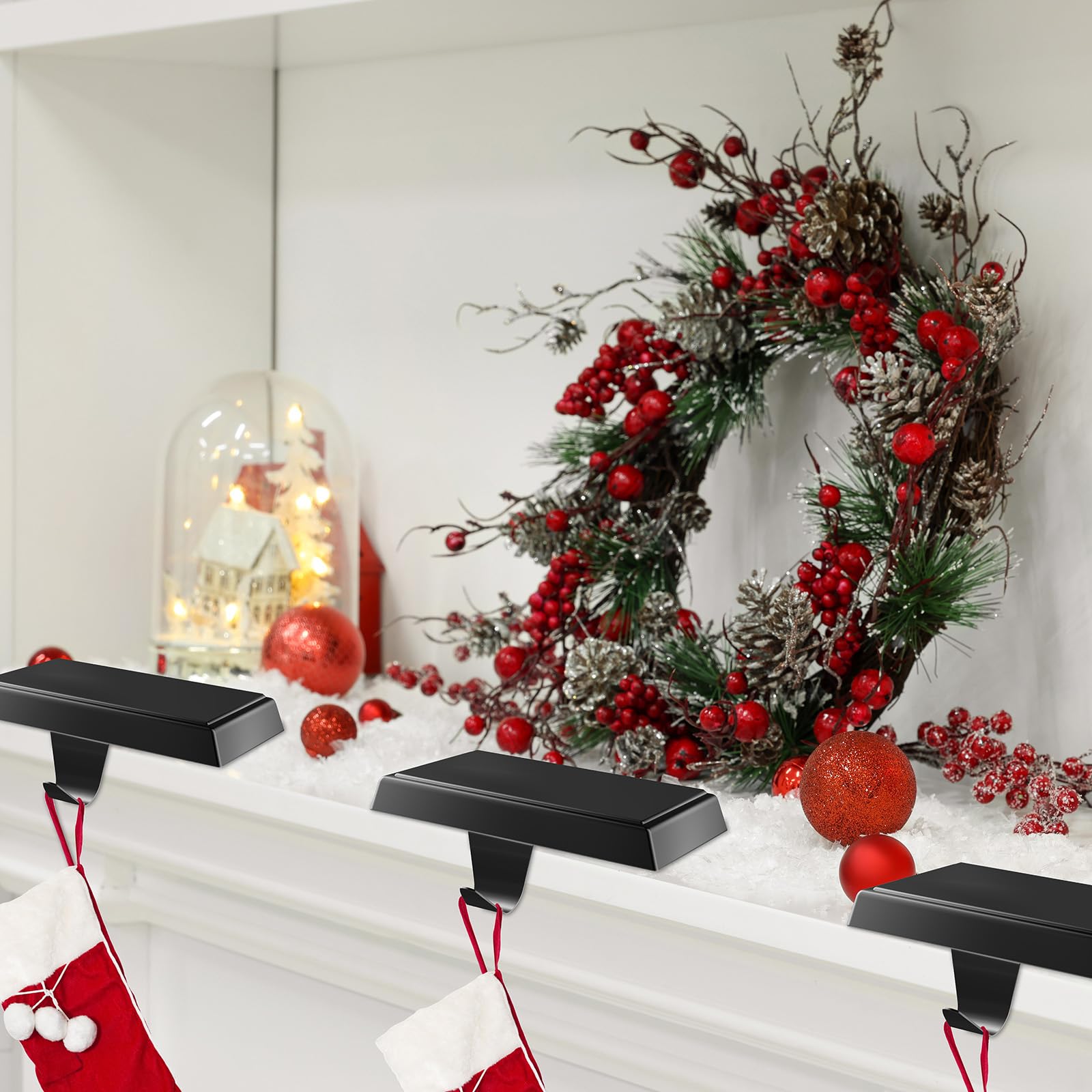 Tcevily 4 Pack Christmas Stocking Holder Bases - Mantel Stocking Hangers Hanging Hooks for Fireplace Stand Holder Weighted Hange