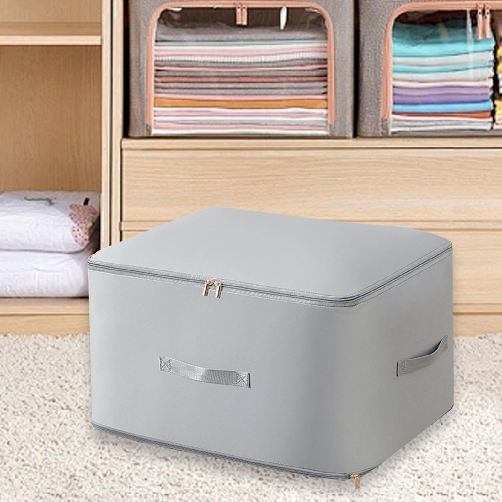 Trendivibe Self Compression Organizer Quilt Storage Bag For Comforters Blankets Clothes Gray