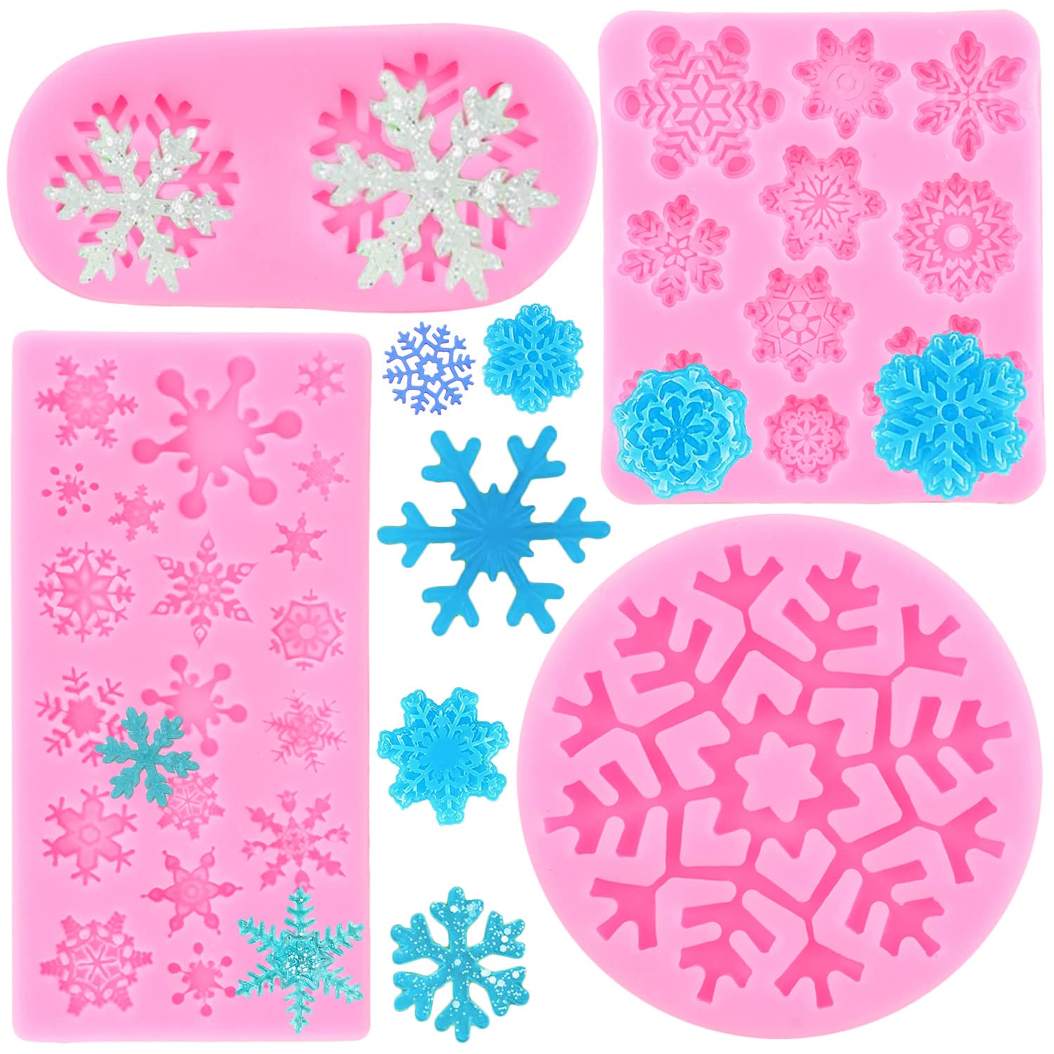 Zixiang Christmas Snowflake Cake Silicone Fondant Molds 3D Snowflake Candy Mold For Cake Decorating Cupcake Topper Chocolate Gum