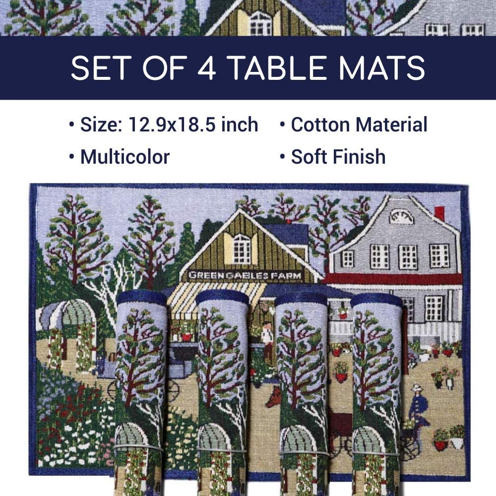 Prakartik By Induarts 100% Cotton Harvest Design Ractangular Dining Table Mat. Navy Blue Set Of 4
