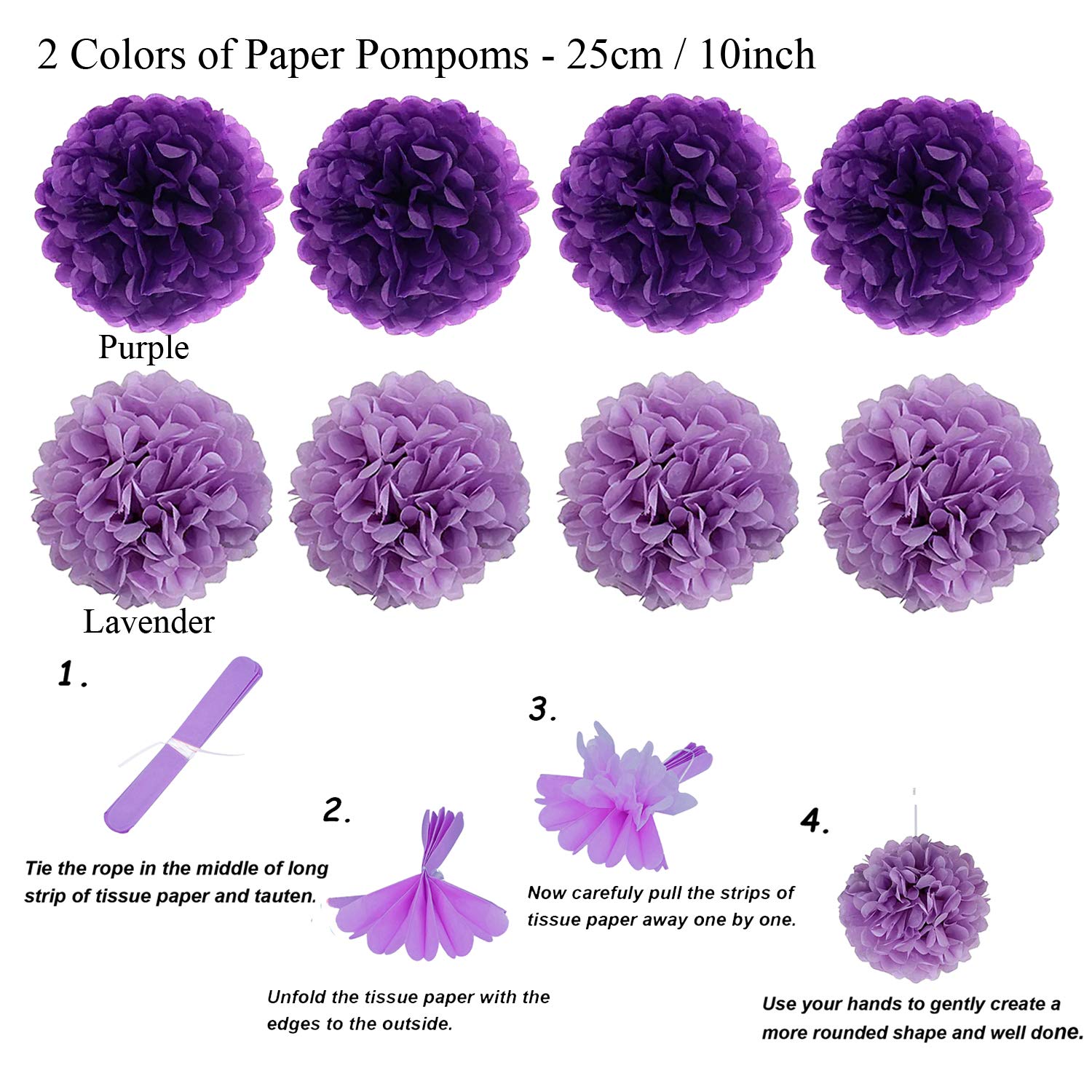 ZERODECO Party Decoration  21 Pcs Purple and Lavender Hanging Paper Fans  Pom Poms Flowers  Garlands String Polka Dot and Triangle Bunting Flags for Birthday Parties  Wedding  Mermaid Party