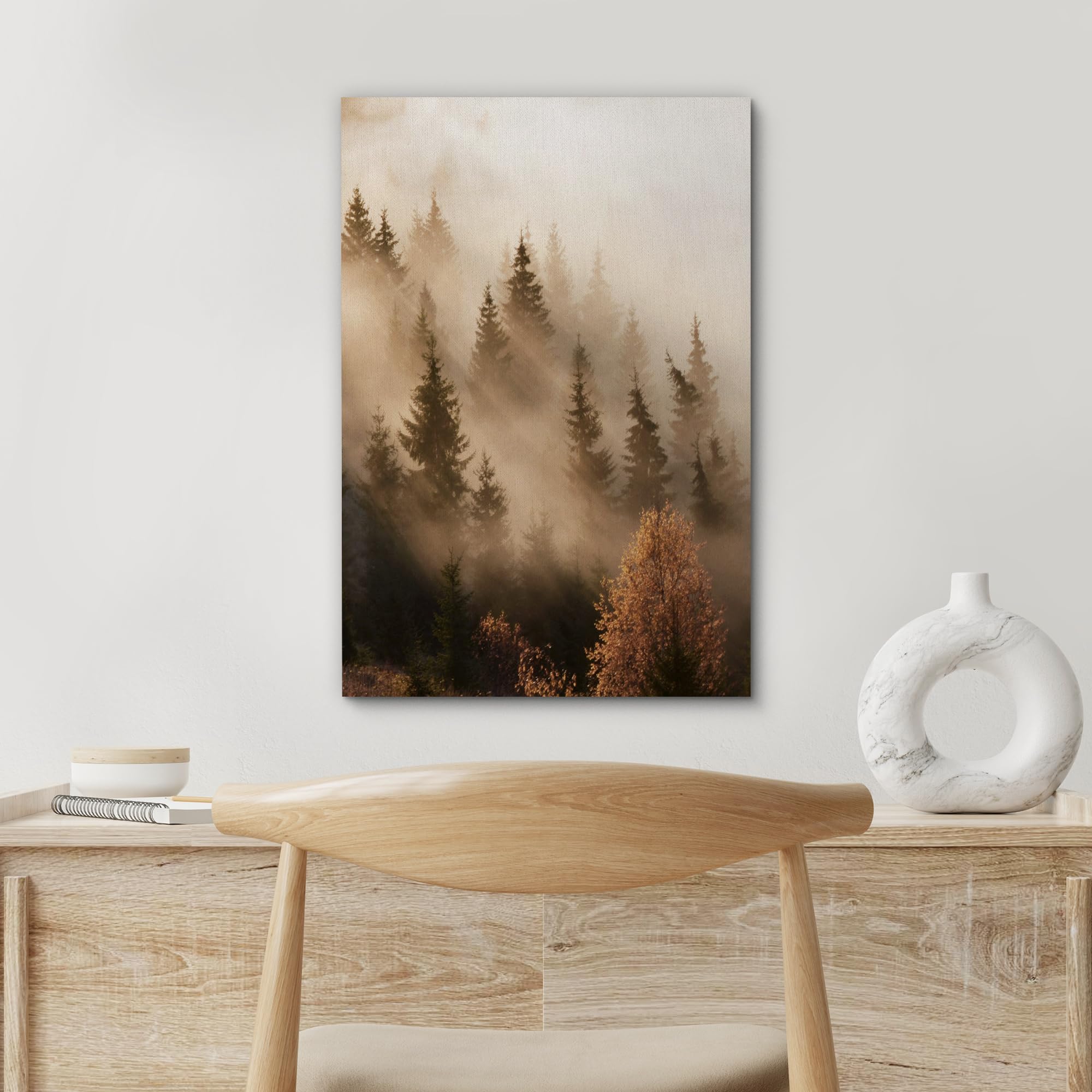 Signford Canvas Print Wall Art Misty Forest Sunrise Enchanted Woods And Morning Light Photography Realism Decorative Scenic Mult