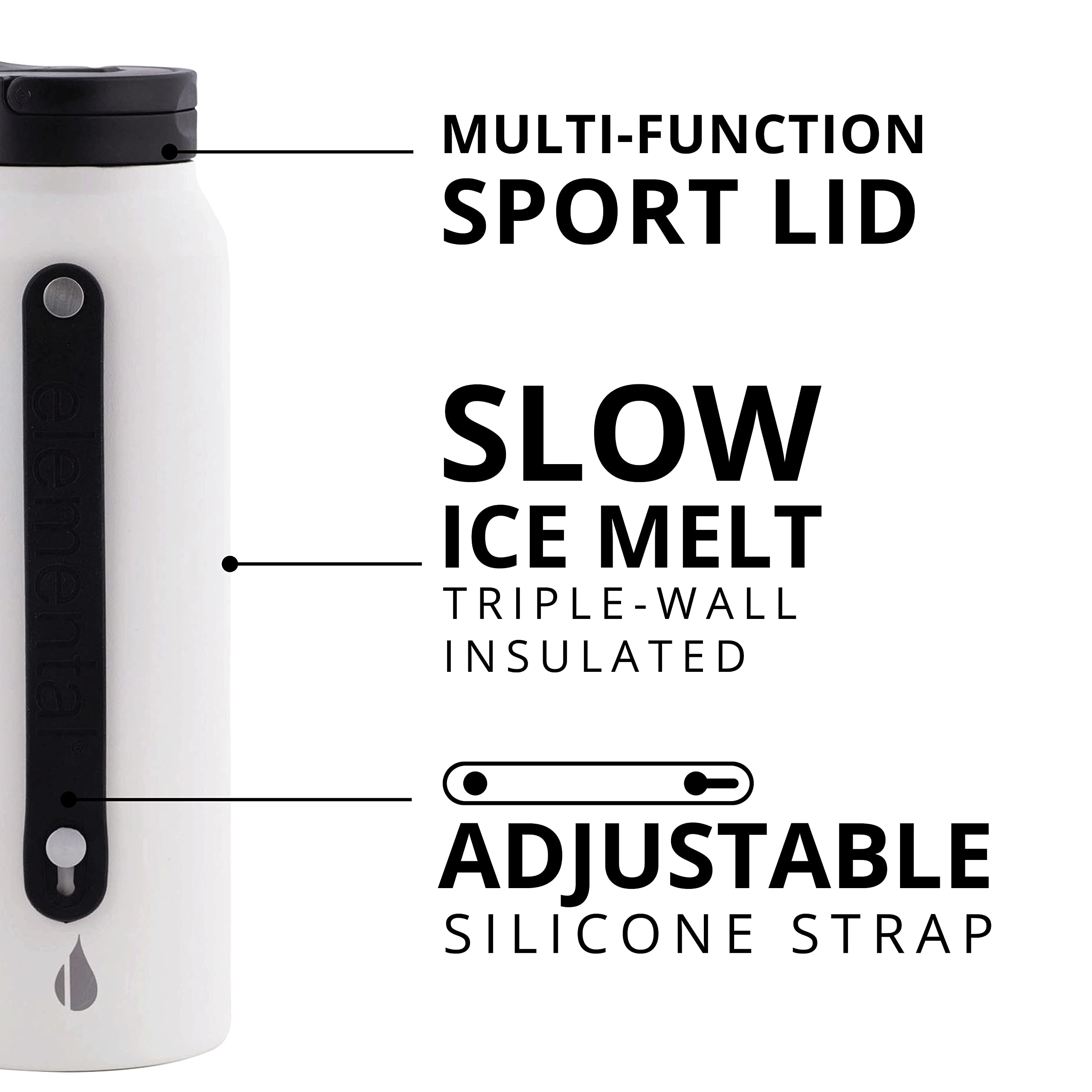 Elemental Iconic Stainless Steel Water Bottle With Straw - 32 Oz Leak Proof Triple Wall Insulated Water Bottles For Travel And S