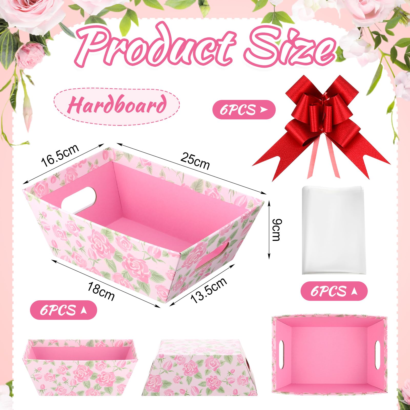 Skyygemm 6 Pcs 9.8 X 6.5Inch Mother'S Day Basket For Gifts Empty With Cellophane Basket Bags And Ribbons Bows To Fill Sturdy Emp