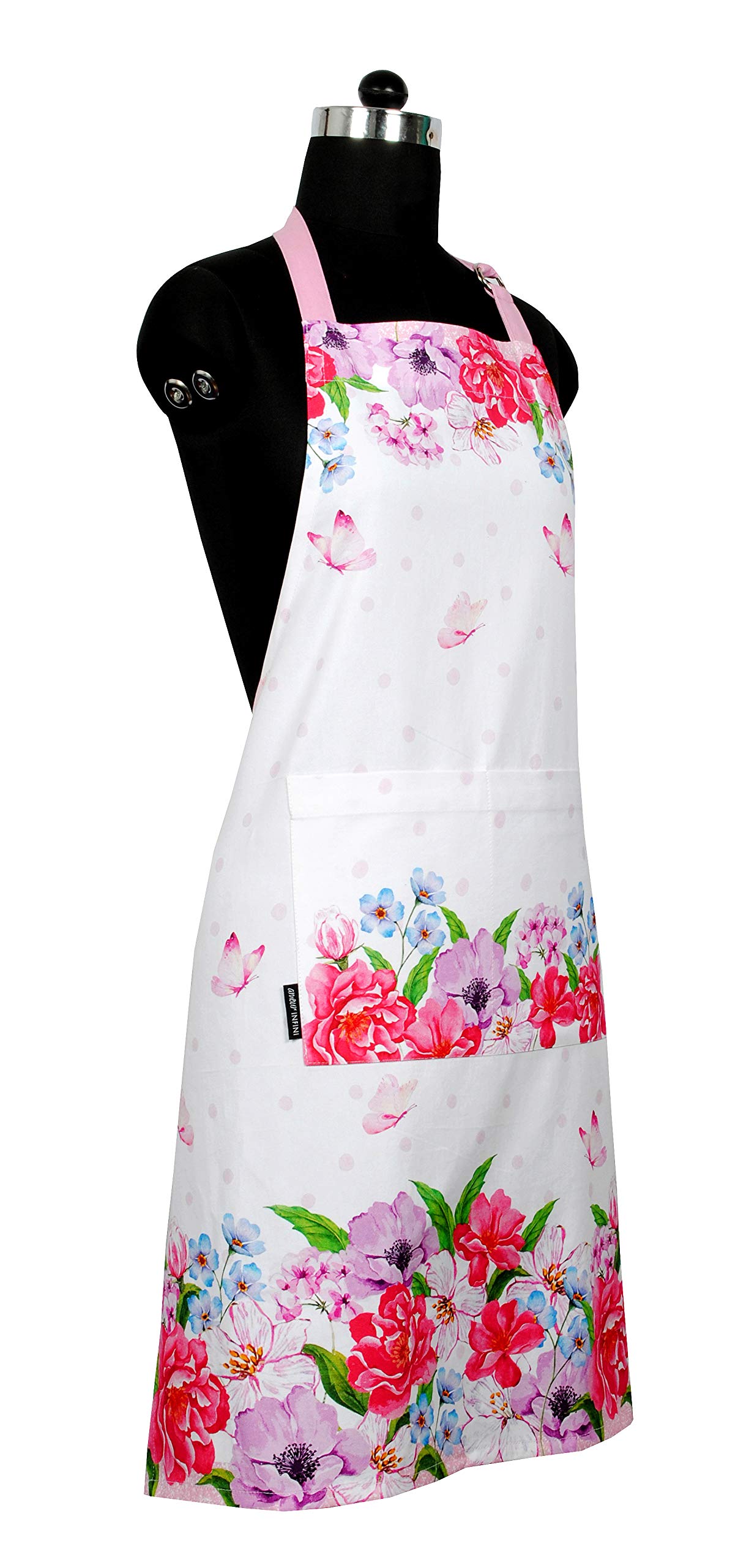 Amour Infini Spring Floral Apron | 27.5 X 33 Inches | 100% Natural Cotton | Womens Apron For Cooking, Baking, Gardening | Conven