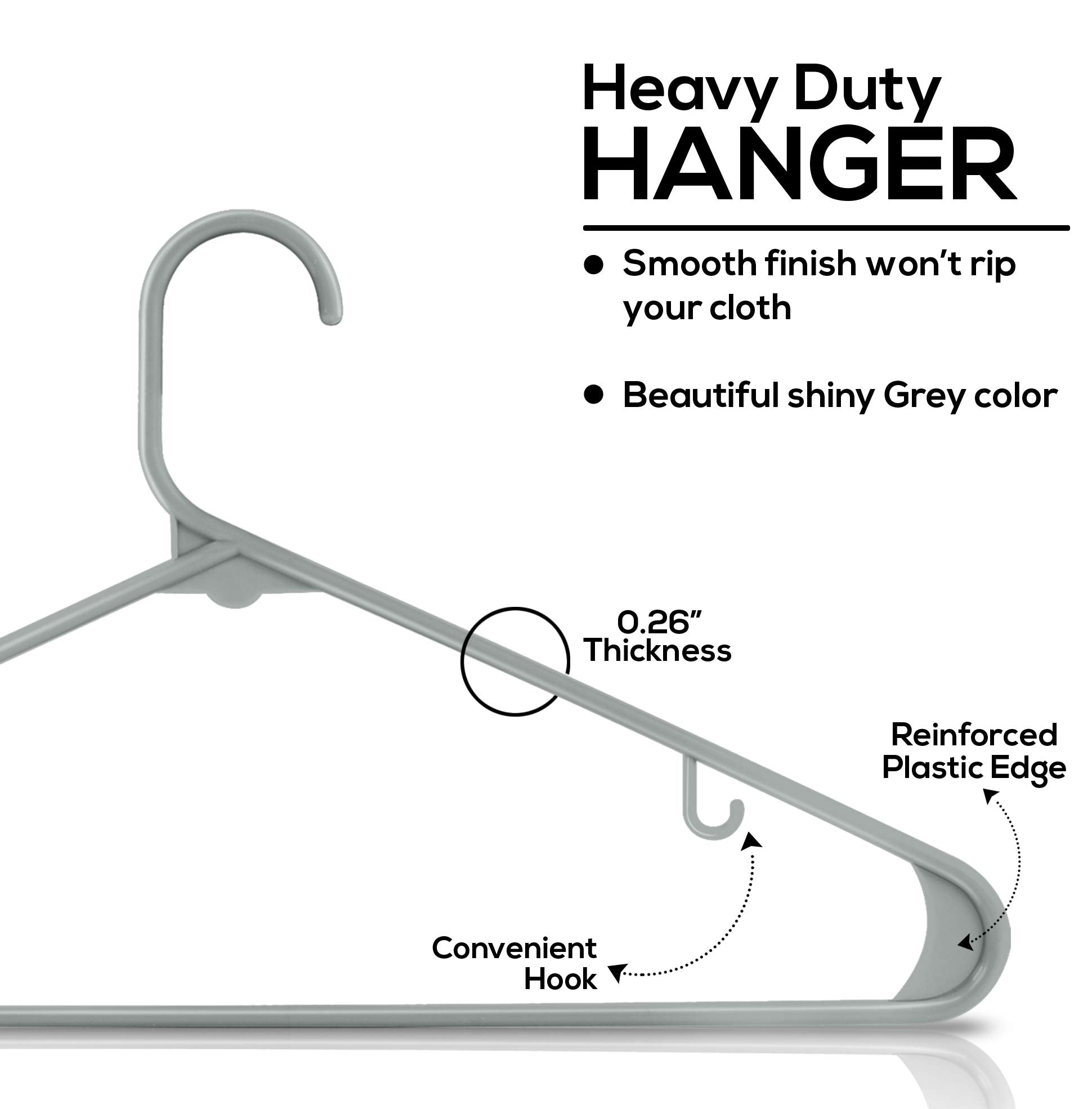 Utopia Home Plastic Hangers 50 Pack - Clothes Hanger with Hooks - Durable & Space Saving Coat Hanger - Heavy Duty Grey Hangers for Coats  Skirts  Pants  Dress  Etc.