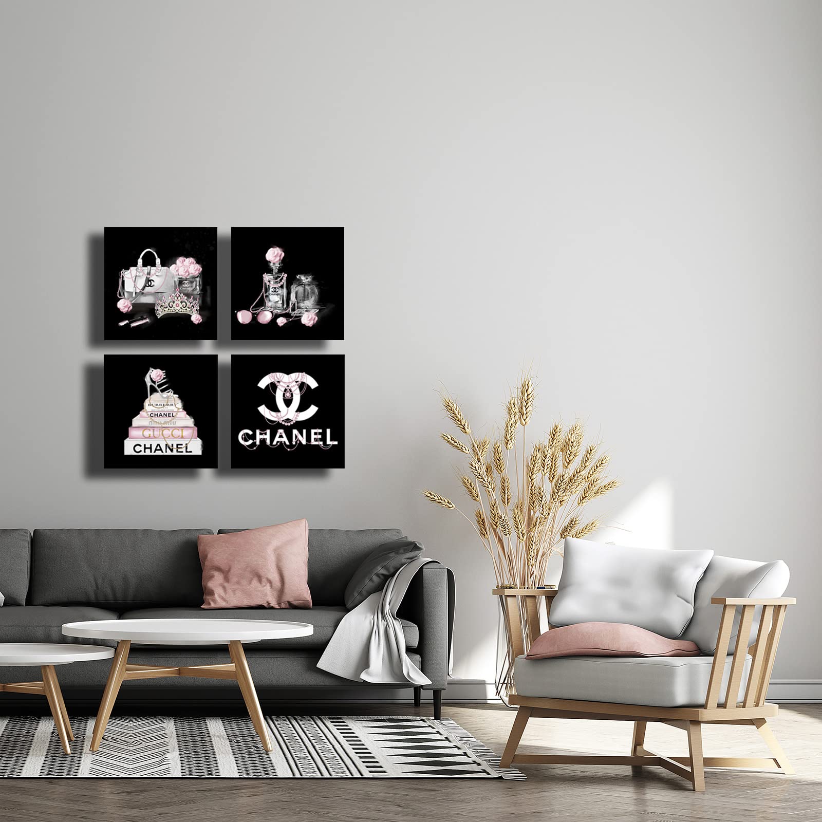 Meetdeceny Black And White Wall Art/Pink Book Pictures Room Decor For Teen Girls/Women Handbag Perfume Wall Decor For Living Roo