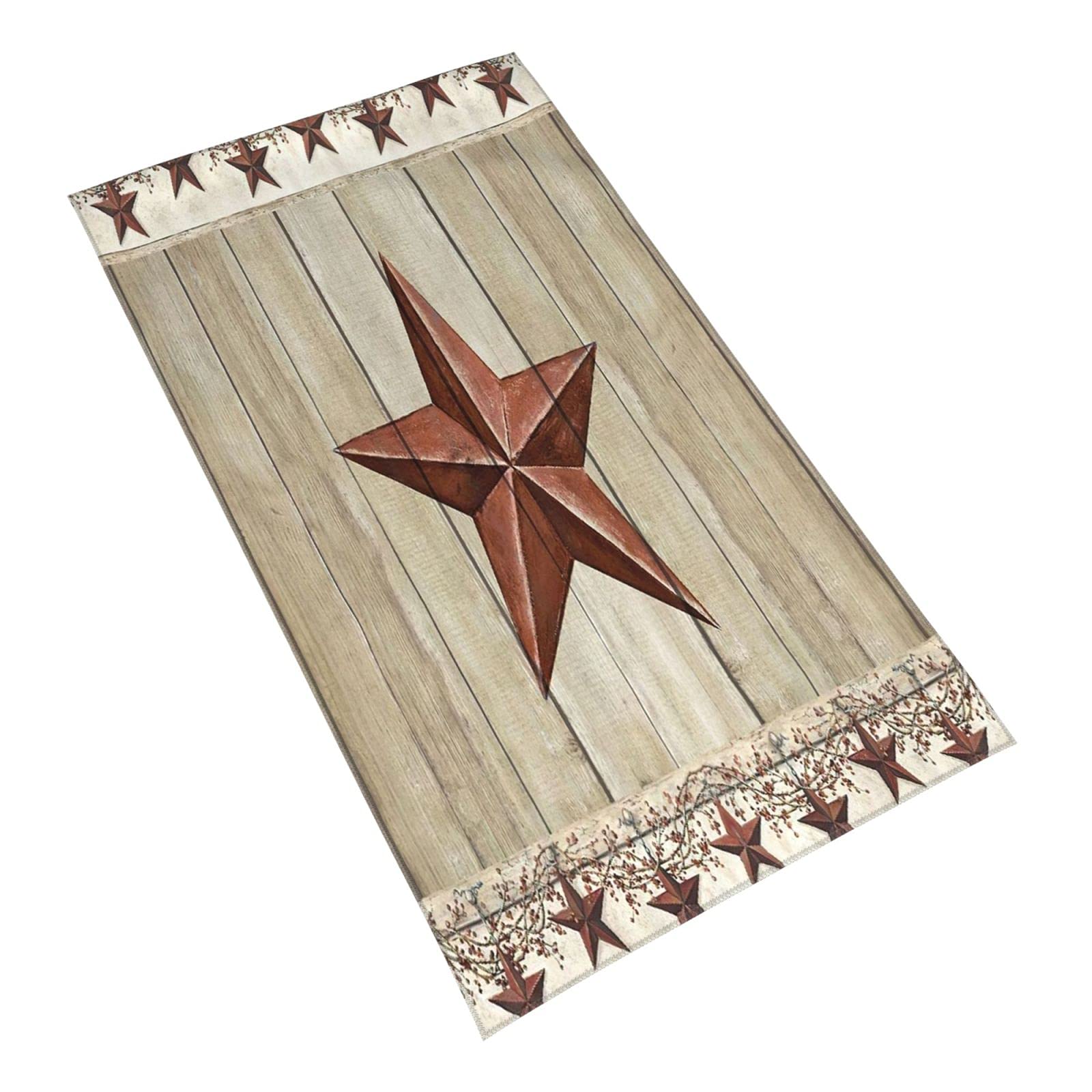 Covasa Hand Towels For Bathroom,Set Of 2,Rustic Barn Western Texas Star And Primitive Berries On Country Wooden Plank,Soft Absor