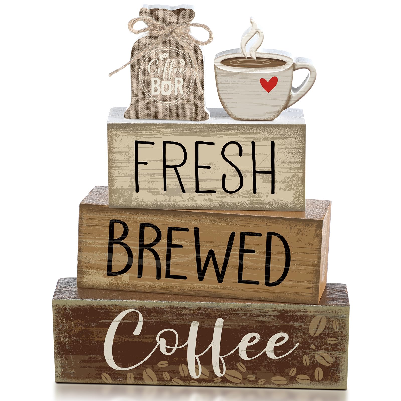 Yuntau 5 Pcs Wooden Coffee Bar Decor Cocoa Tiered Tray Decor Rustic Wood Bar Sign Gift Farmhouse Table Top Centerpiece Stacks Bl