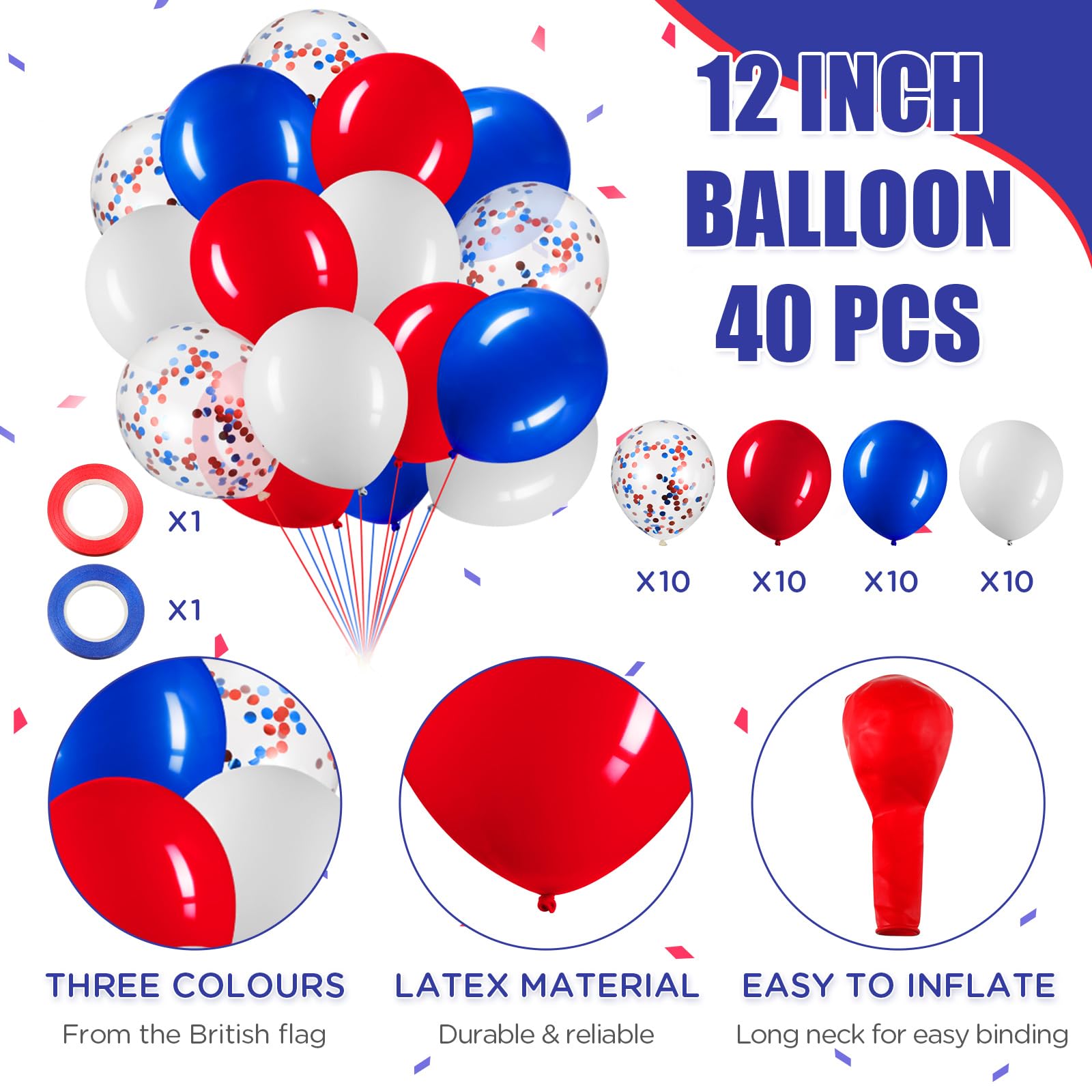 Lenwen 54 Pcs 4Th Of July British String Pennant Banners British Flag Red White And Blue Latex Balloons With Confetti Balloons C