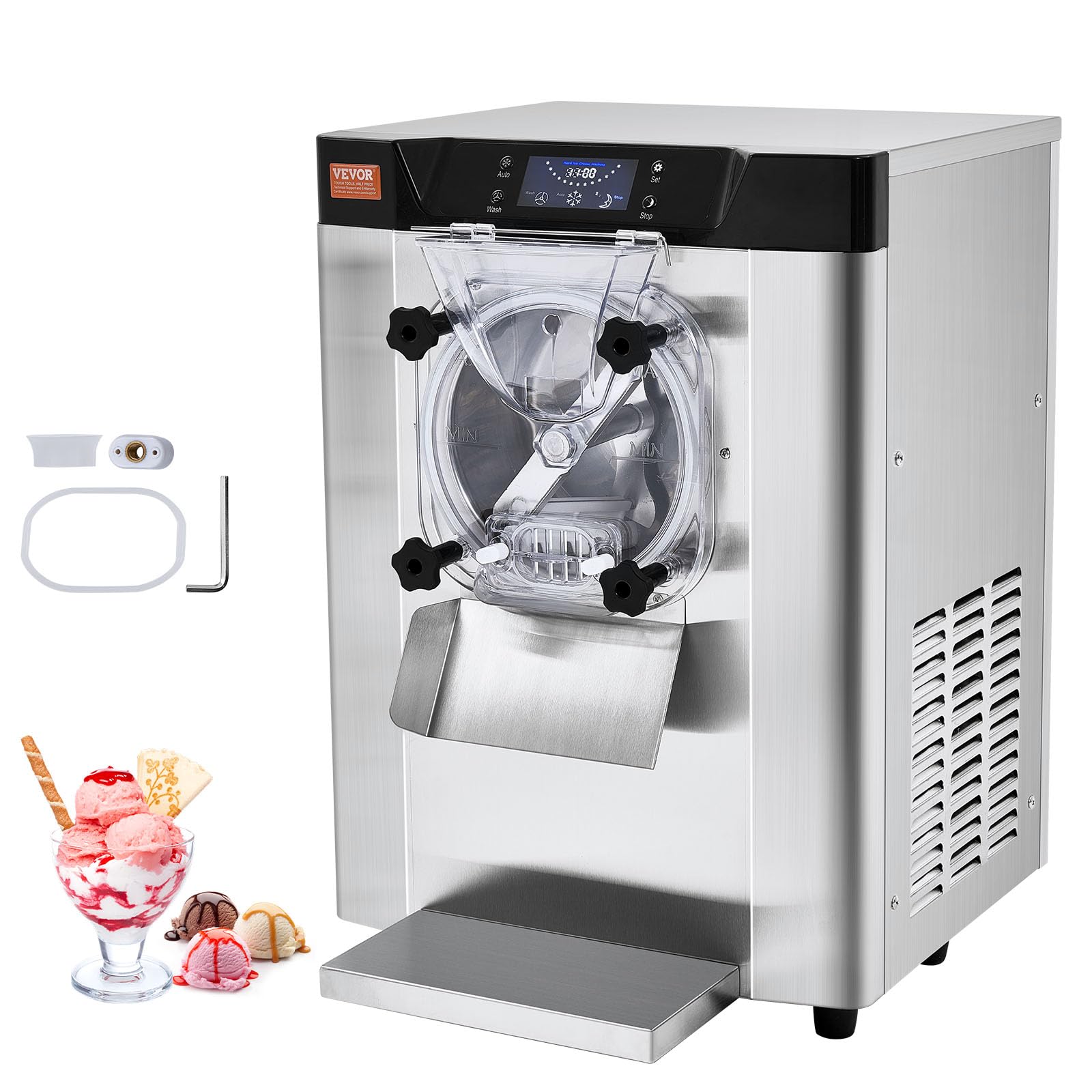 Vevor Commercial Ice Cream Machine, 12 L/H Yield, 1713W Single Flavor Countertop Hard Serve Ice Cream Maker, 4.5L Stainless Stee