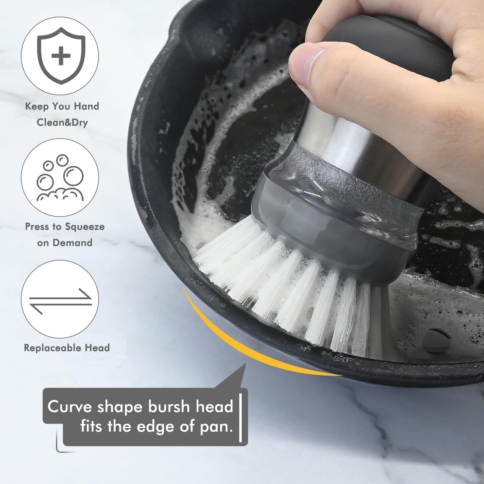 Shadowgallery Palm Brush Refills - 4 Pack Nylon Cleaning Brush Heads, 2.7" x 1.5" x 2.7", Grey, Model 087