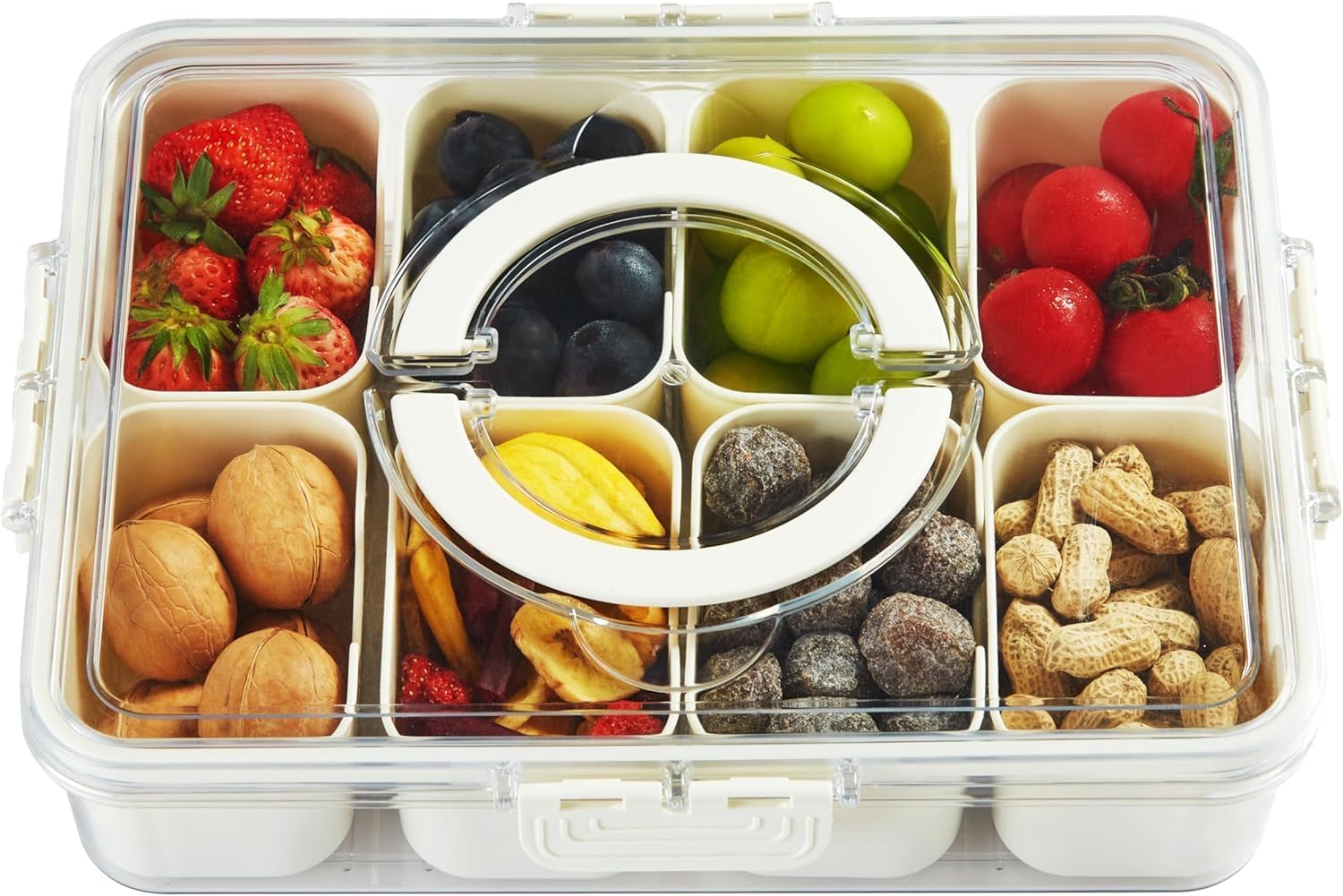 Niiont Iip Divided Fridge Storage Boxes With 8 Serving Veggie Tray With Lid And Handle, Fridge Organizer With Removable 8 Compar