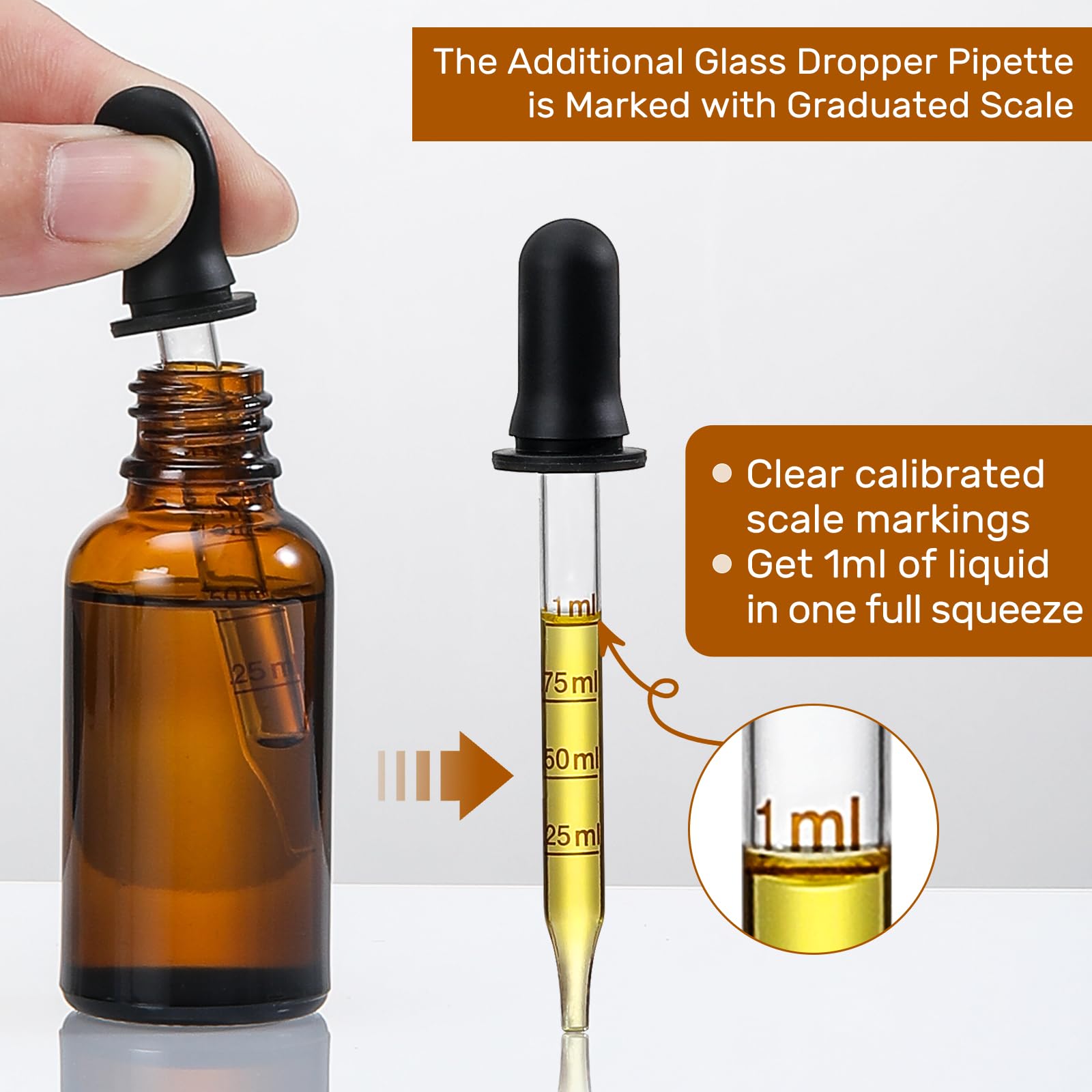 4 Pack, 1 Oz Amber Glass Dropper Bottles Plus 2Pcs Graduated Calibrated Glass Pipettes (1Ml)- 30Ml Dark Brown Tincture Bottles W