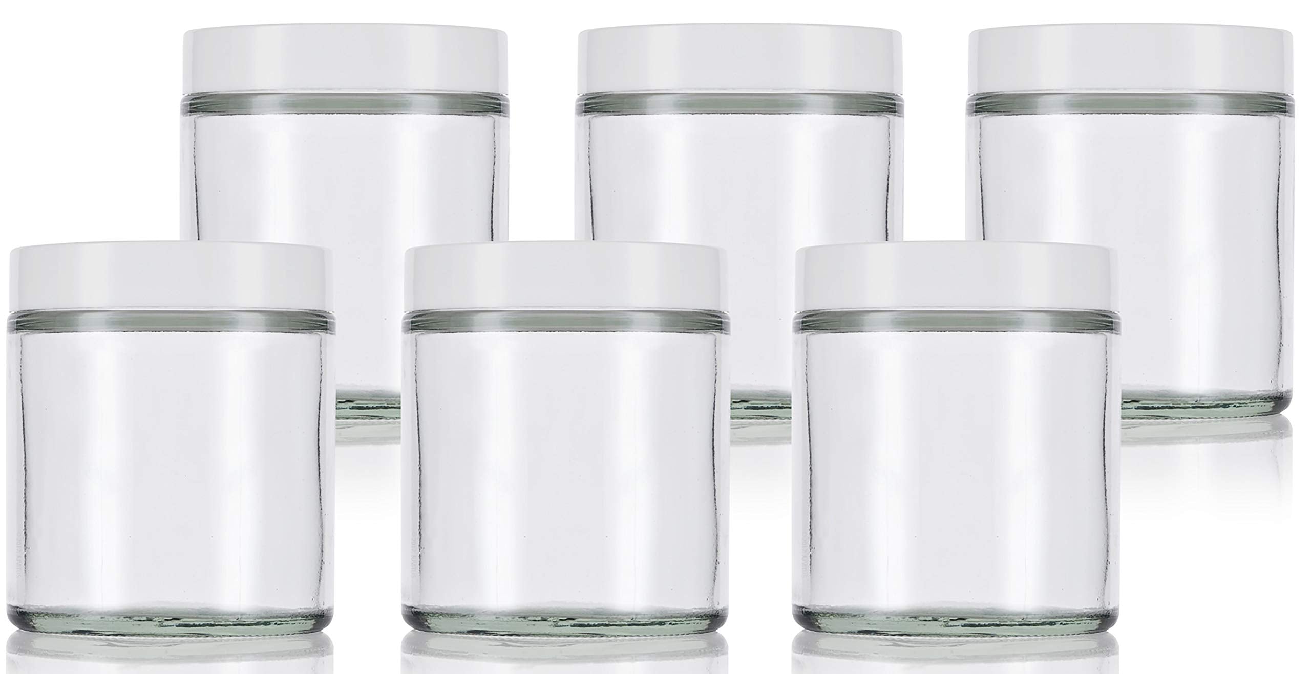 4 Oz / 120 Ml Clear Thick Glass Jar With White Smooth Lids (6 Pack)