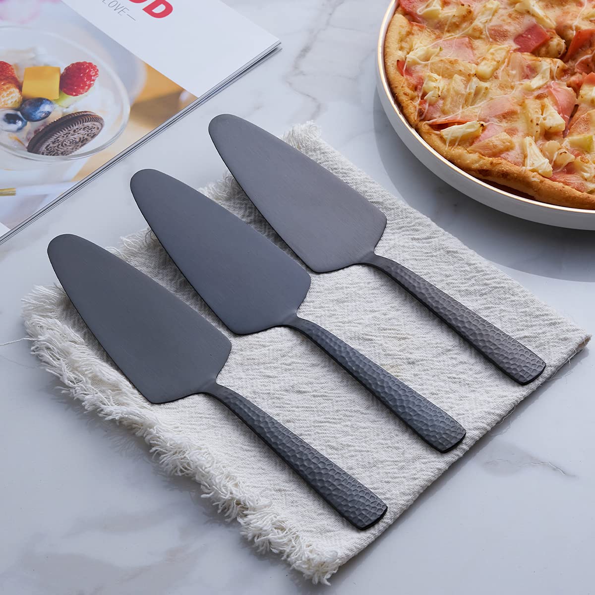 Fullyware Matte Black Cake Pie Server, 9.4-Inch Stainless Steel Heavy Duty Pizza Spatula, Satin Finish, Set Of 3