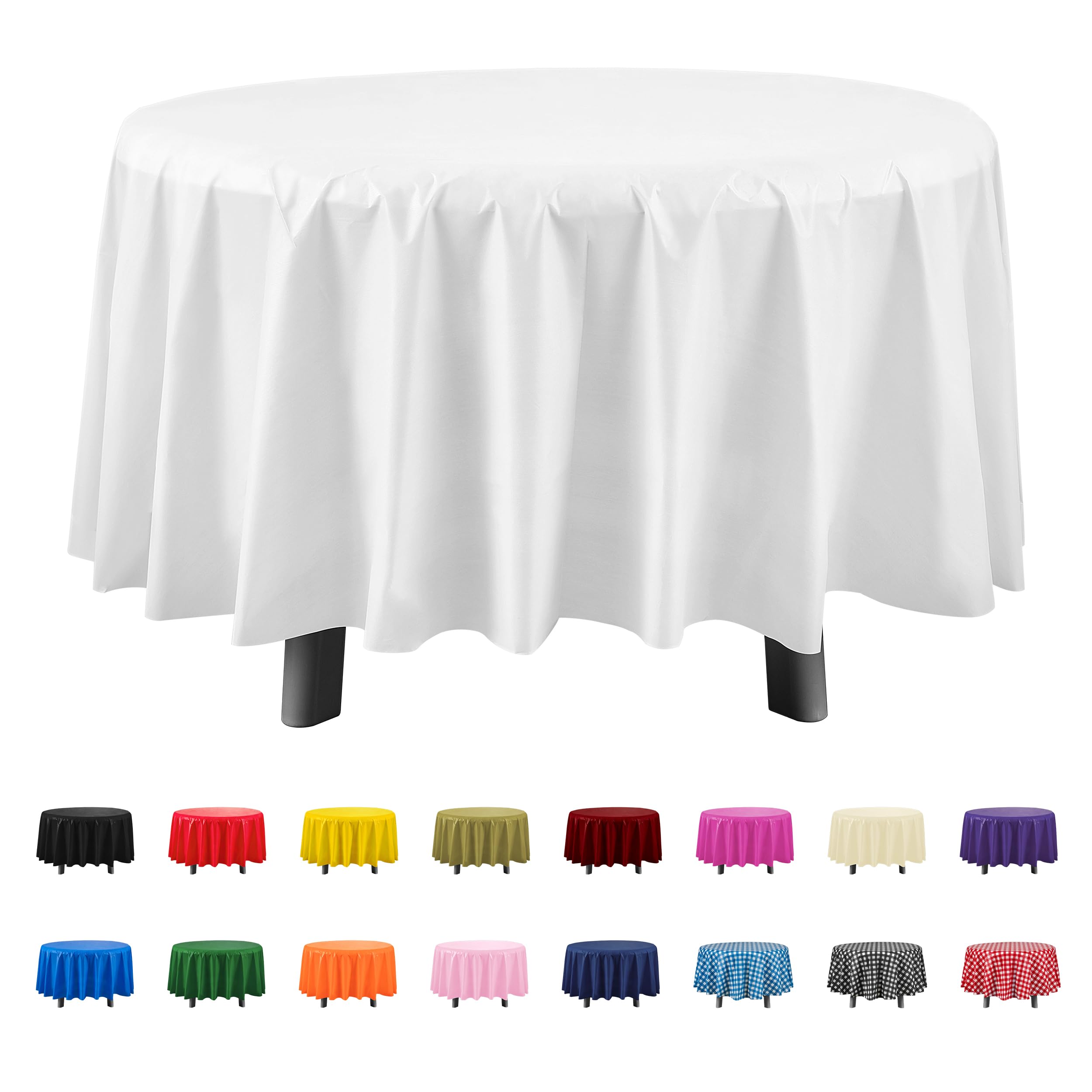 Eleclassi White 6 Pack Premium Round Disposable Plastic Tablecloth - 84 Inch Round Plastic Table Cloths For Parties Disposable T