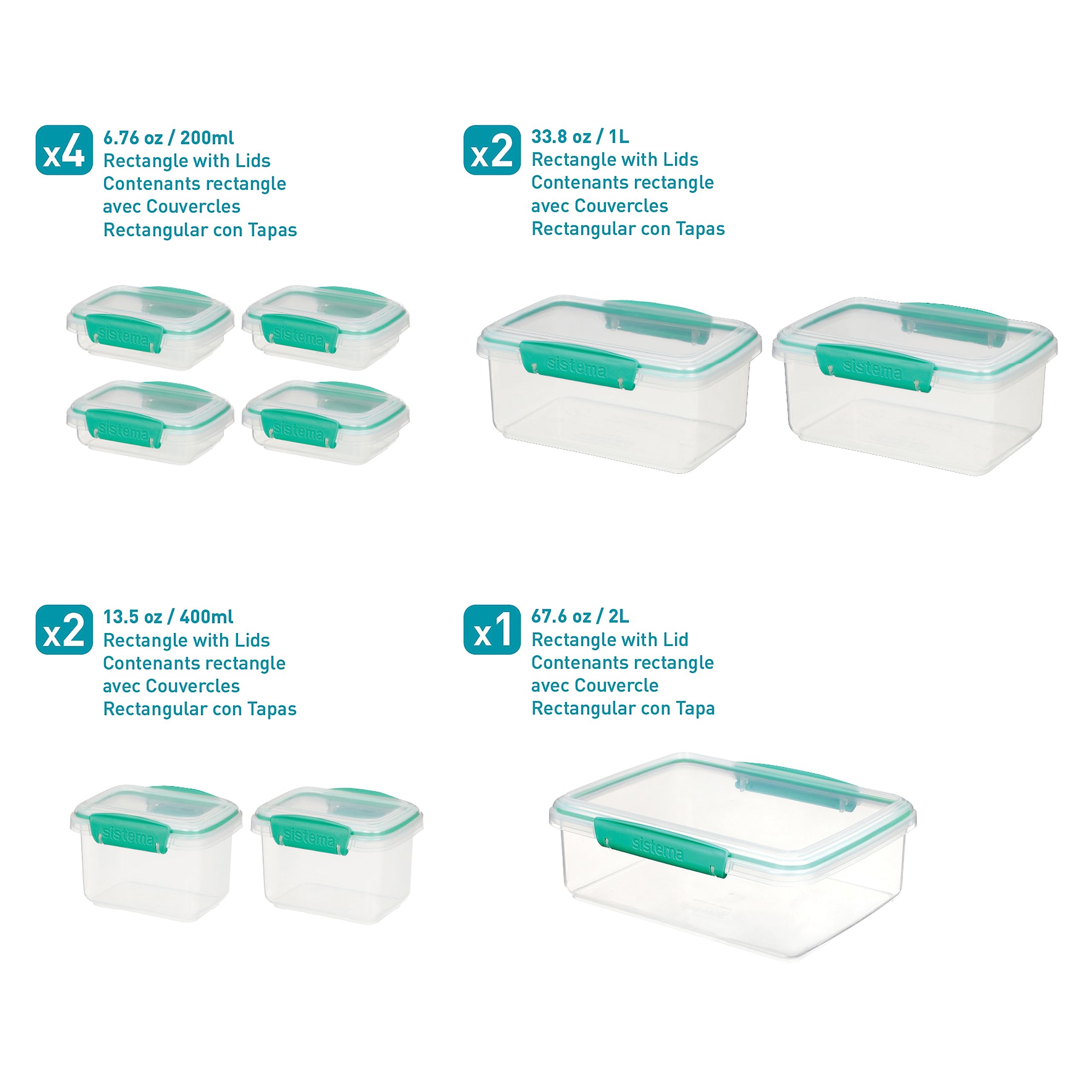 Sistema 18-Piece Food Storage Containers With Lids For Lunch, Meal Prep, And Leftovers, Dishwasher Safe, Clear/Blue