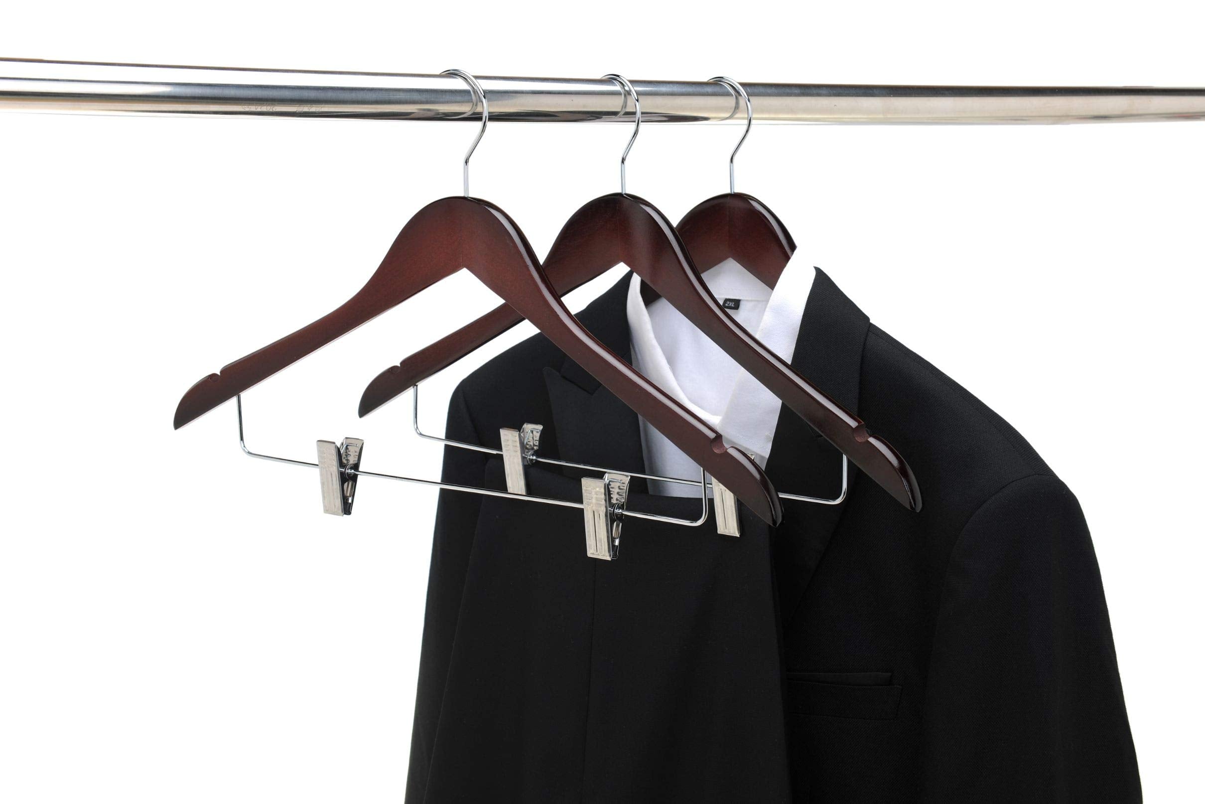 Quality Wooden Skirt Hangers with Clips Smooth Solid Wood Pants Hangers with Durable Adjustable Metal Clips  Swivel Hook  Coat  Jacket  Blouse Suit Hangers (Mahogany  10)
