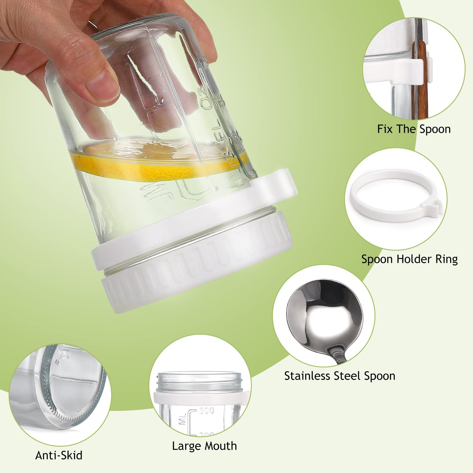 Xigugo Overnight Oats Jars, Overnight Oats Container With Lid And Spoon, 16 Oz Cereal, Milk, Vegetable And Fruit Salad Storage C