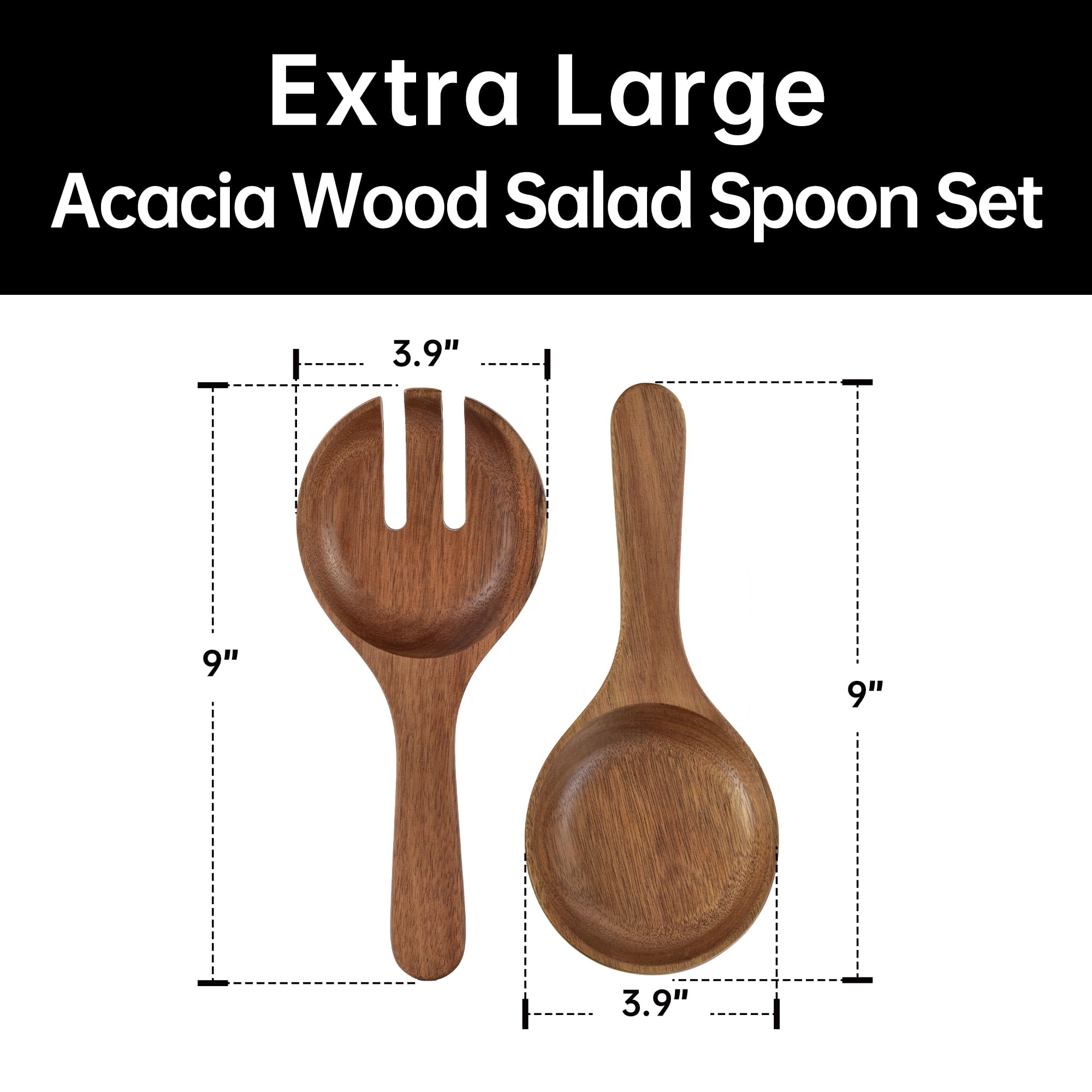Kiteiscat Extra Large Glass Salad Bowl Set - Salad Bowls For Party With Acacia Wood Base And Salad Serving Utensils - Elegant An