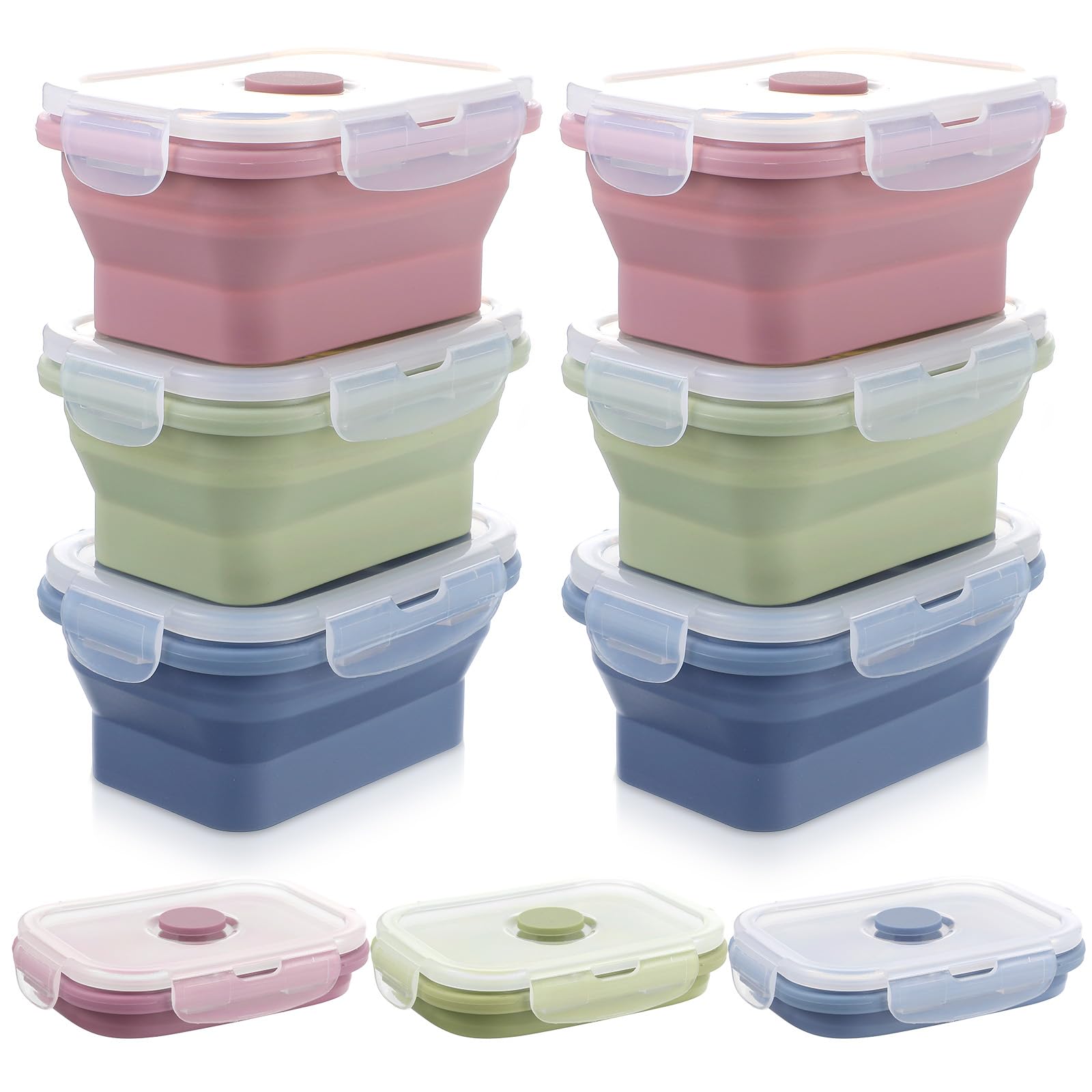 6 Pcs Silicone Food Containers 11.8 oz Collapsible Storage Containers with Airtight Lids Stacking Meal Prep Lunch Leftover Food 