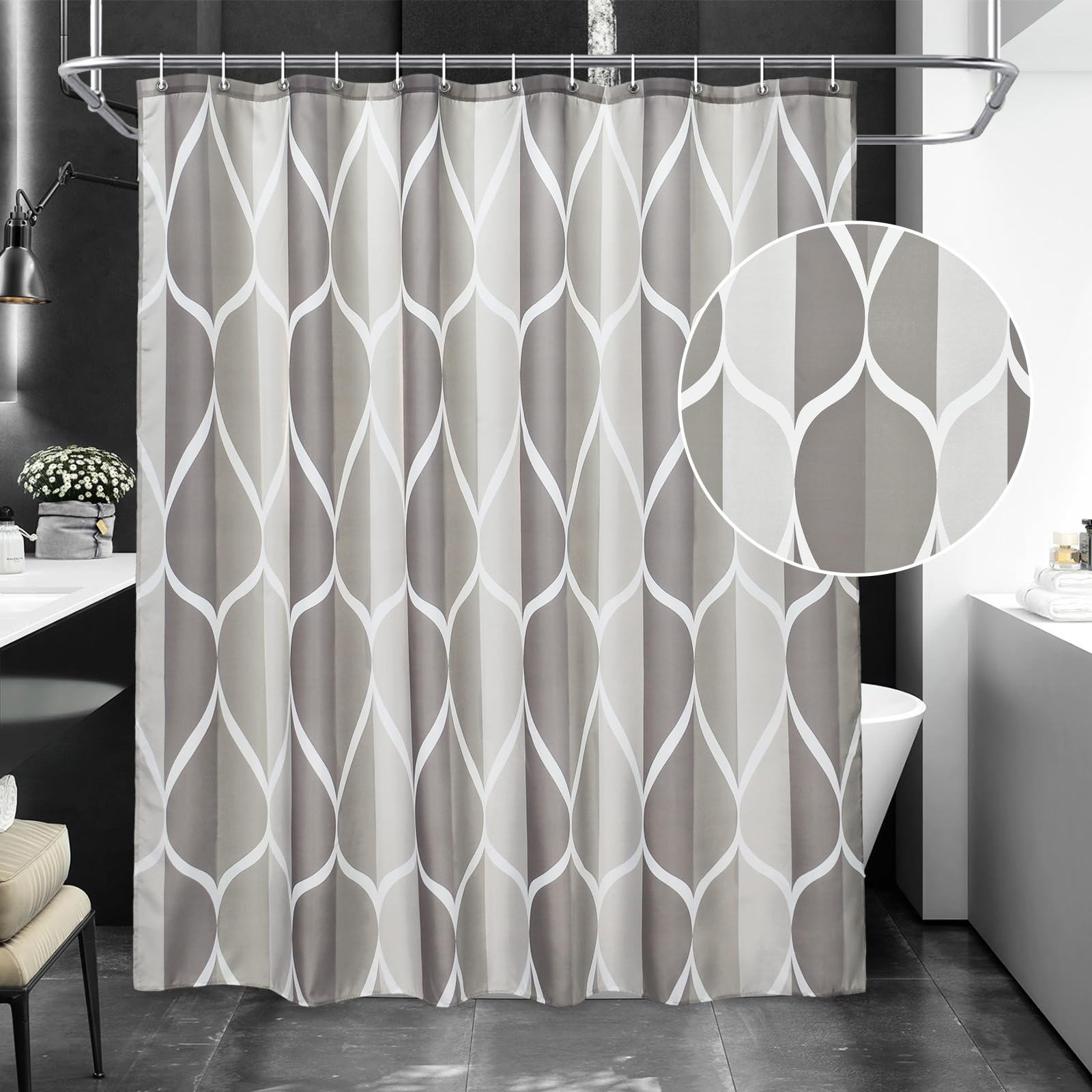 Gelbchu Light Grey Brown Shower Curtain, Waterproof Design And Polyester, Quick-Drying, Weighted Hem, Brown Shower Curtains Set