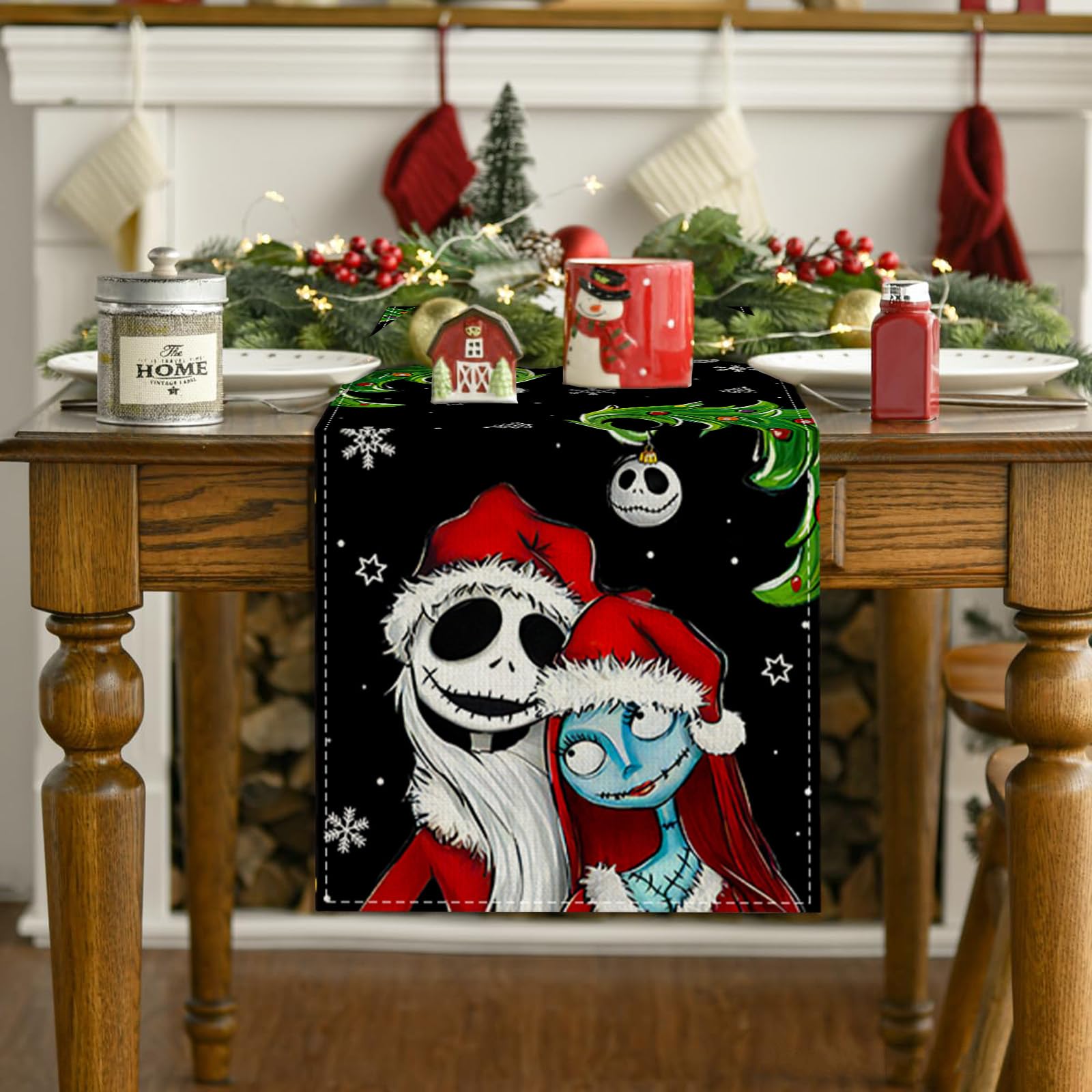 Christmas Table Runner Halloween Tablecloth Christmas Nightmare Before Decor Jack And Sally Christmas Decorations For Home Party