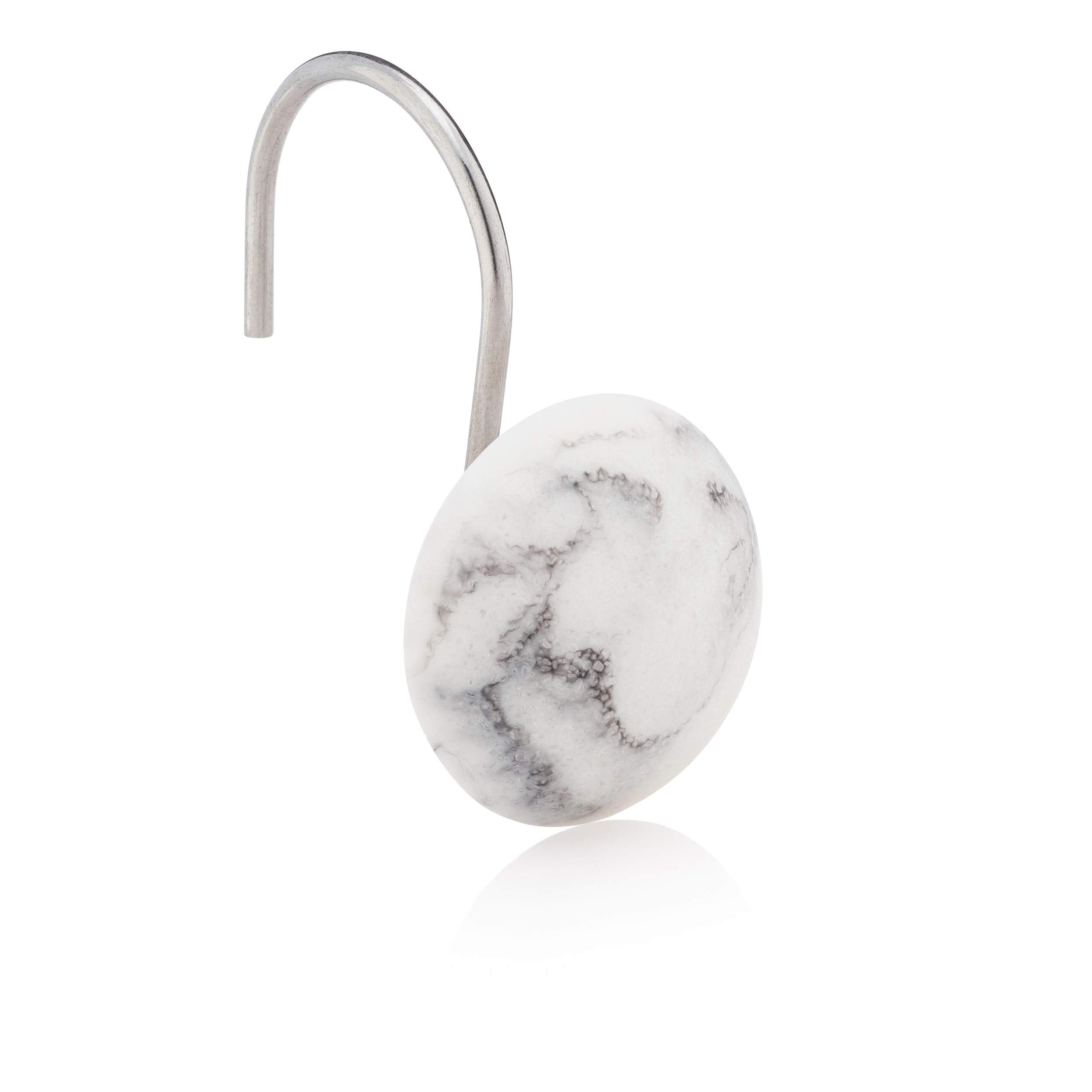 Essentra Home White 12-Piece Shower Curtain Hook Set Features Rust Free Chrome Hook, Blanc Collection