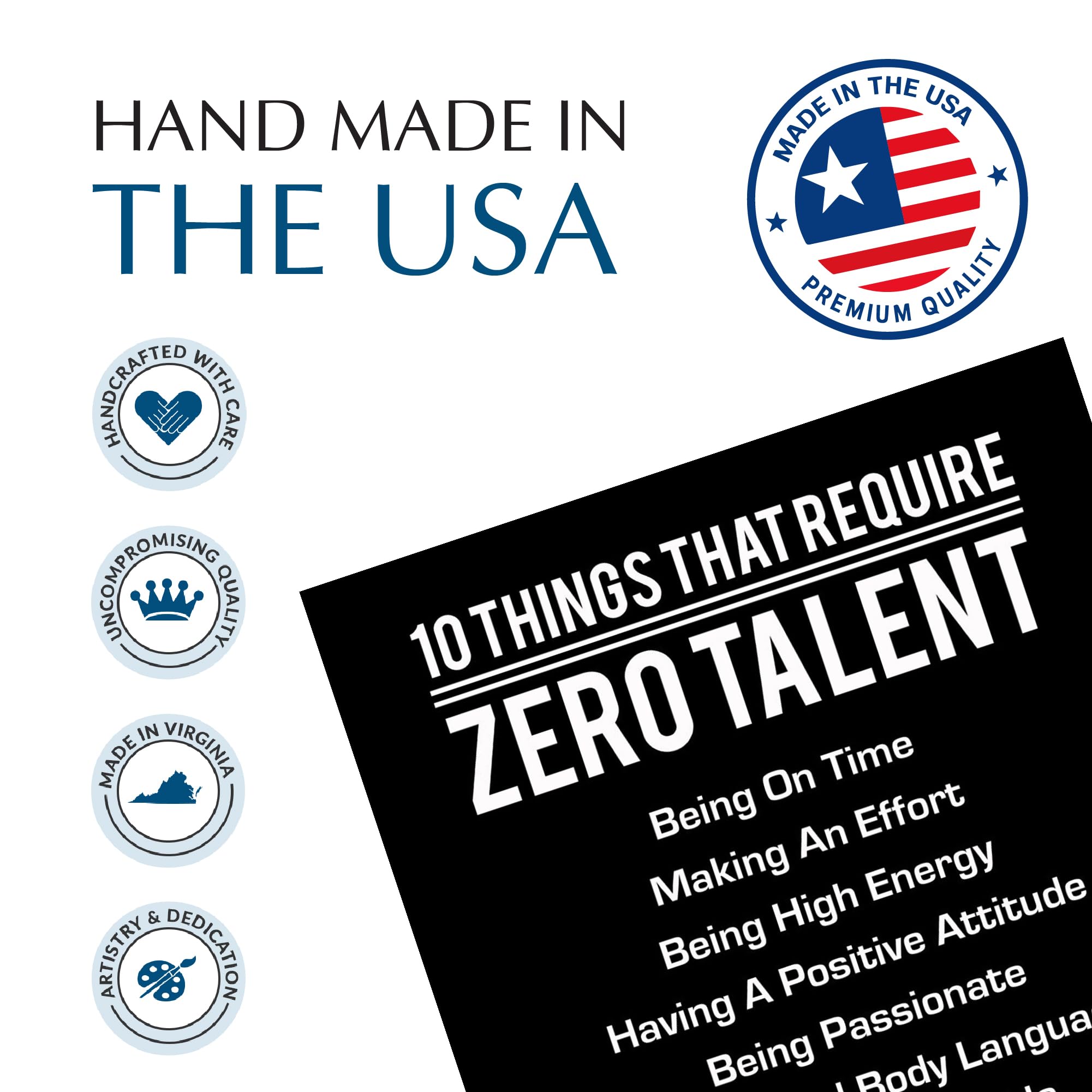 10 Things That Require Zero Talent - Motivational Wall Art Print | Inspirational Quote Decor for Home, Office, or Gym | Leadersh