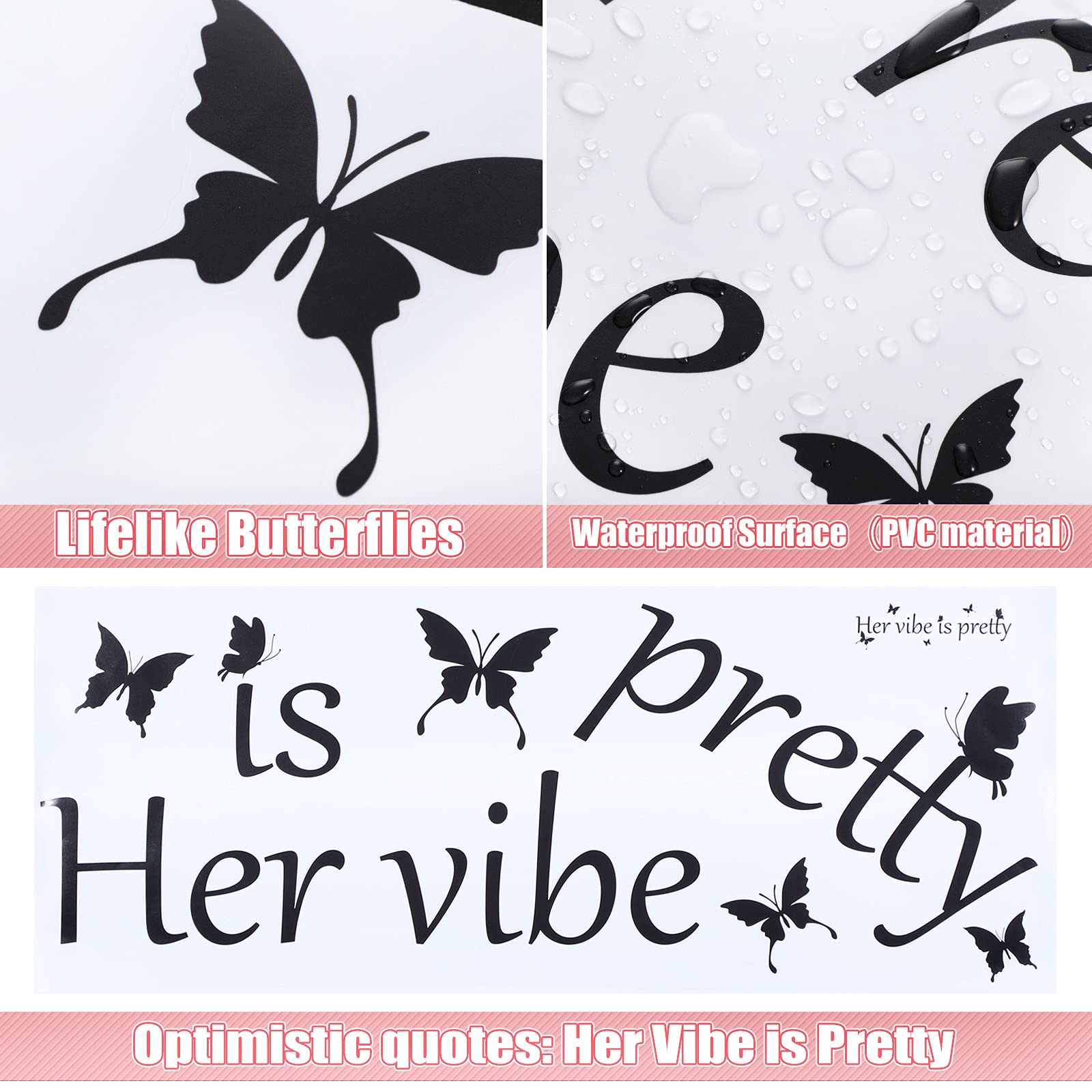Her Vibe Is Pretty Wall Decal Decor Vivid Butterflies Wall Sticker Inspirational Quotes Positive Wall Decal Sticker For Women, T