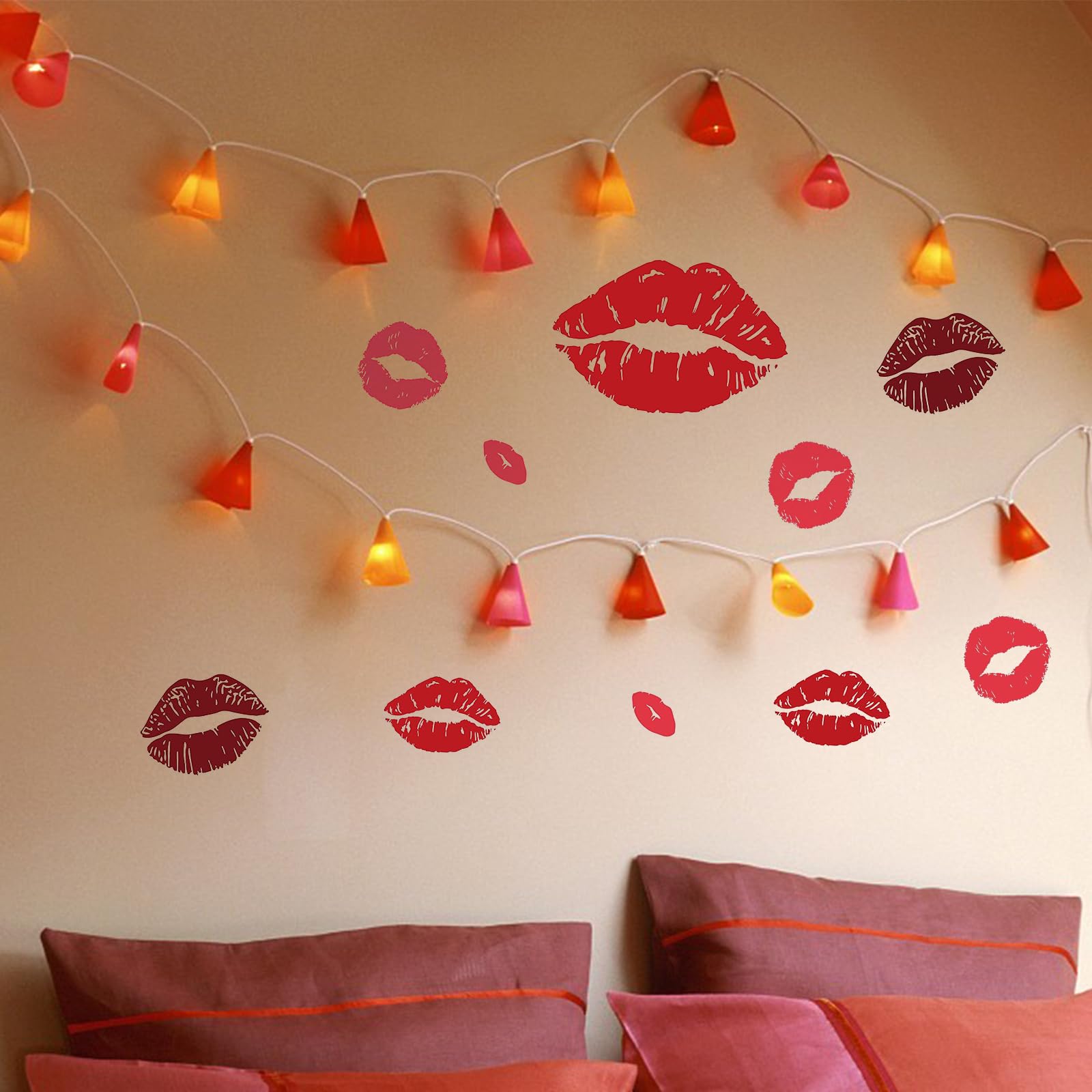 Superdant Red Lips Wall Stickers 25Pcs Kisses Stickers Self-Adhesive Vinyl Wall Art Decals Valentine'S Day Trendy For Home Livin