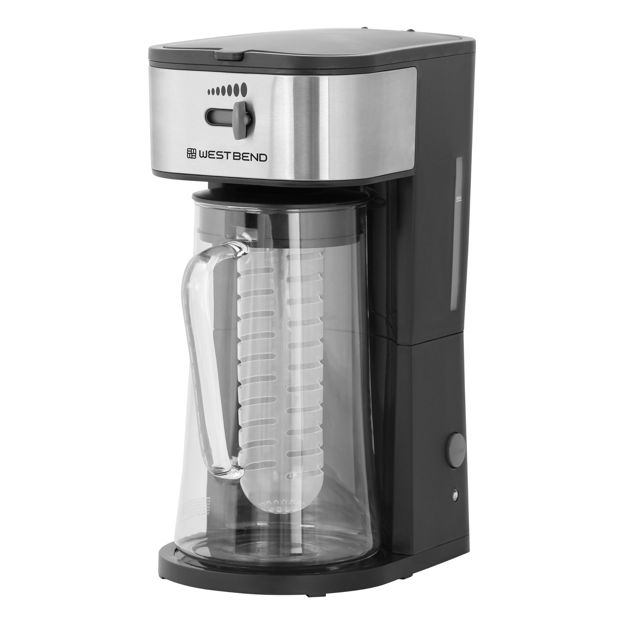 West Bend It500-W Iced Coffee Maker Or Iced Tea Maker Includes An Infusion Tube To Customize The Flavor, Features Auto Shut-Off,
