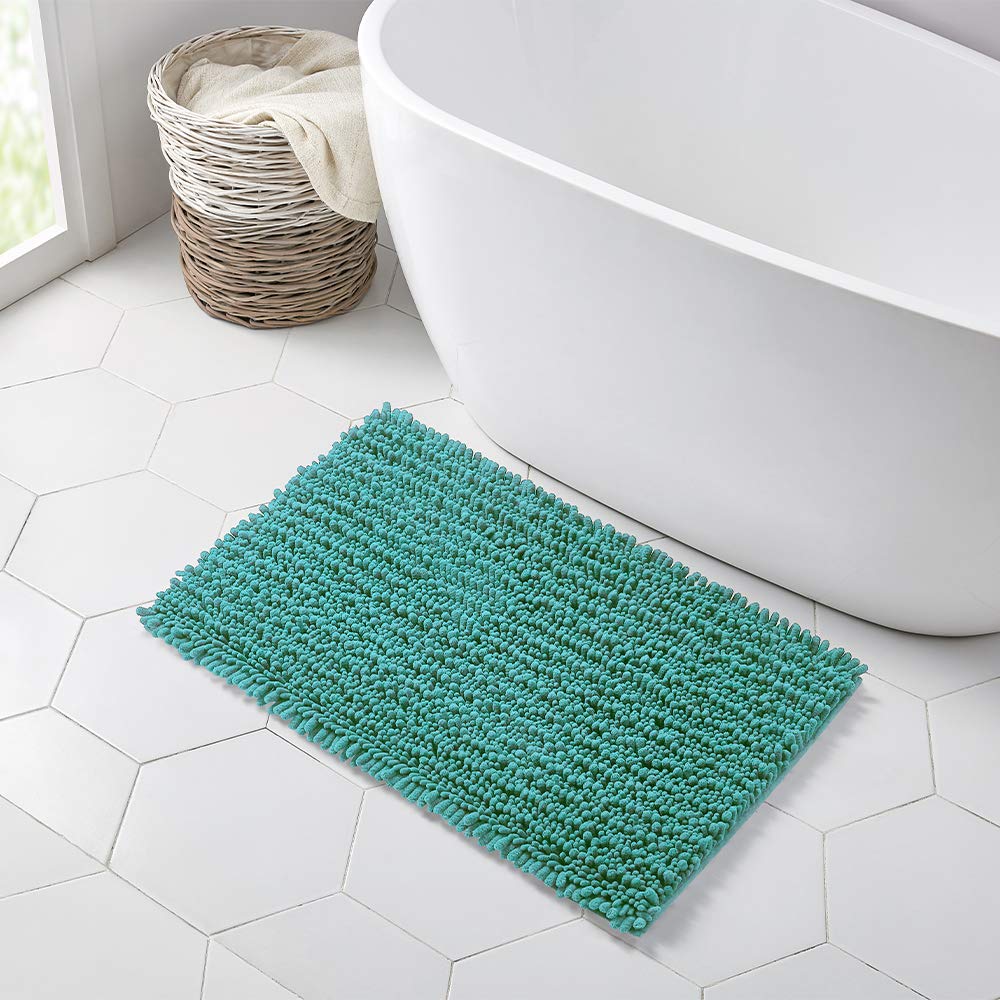Walensee Bathroom Rug Non Slip Bath Mat (36X24 Inch Turquoise) Water Absorbent Super Soft Shaggy Chenille Machine Washable Dry E
