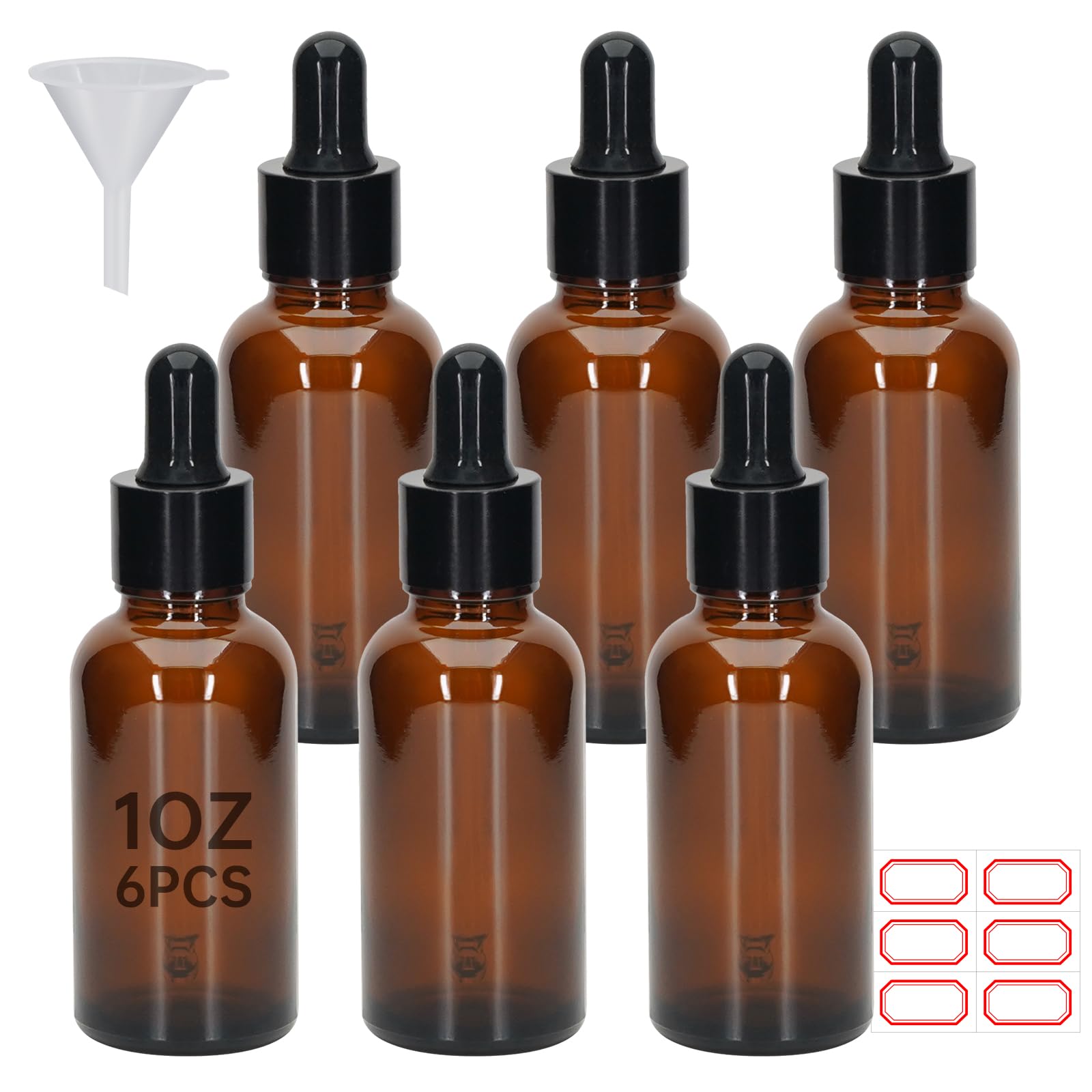 REUJIHXY 6Pcs 30ml (1oz) Glass Dropper Bottles  LeakProof Essential Oil Tincture Bottles with Glass Pipette  Portable Refilla