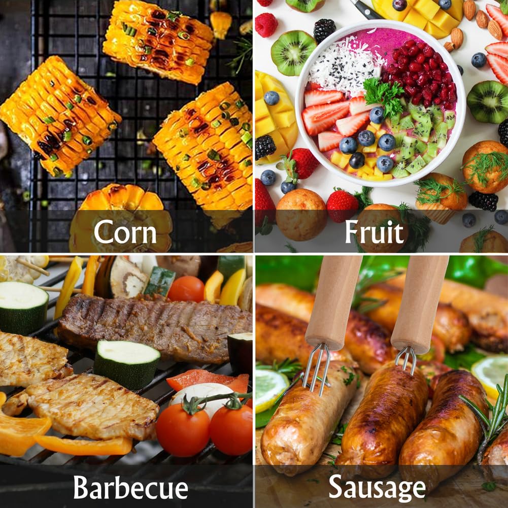 Corn On The Cob Holders, 8 Pack Stainless Steel Corn Cob Holders With Wooden Handle, Peouwnes Corn Holders, Corn On The Grill, C