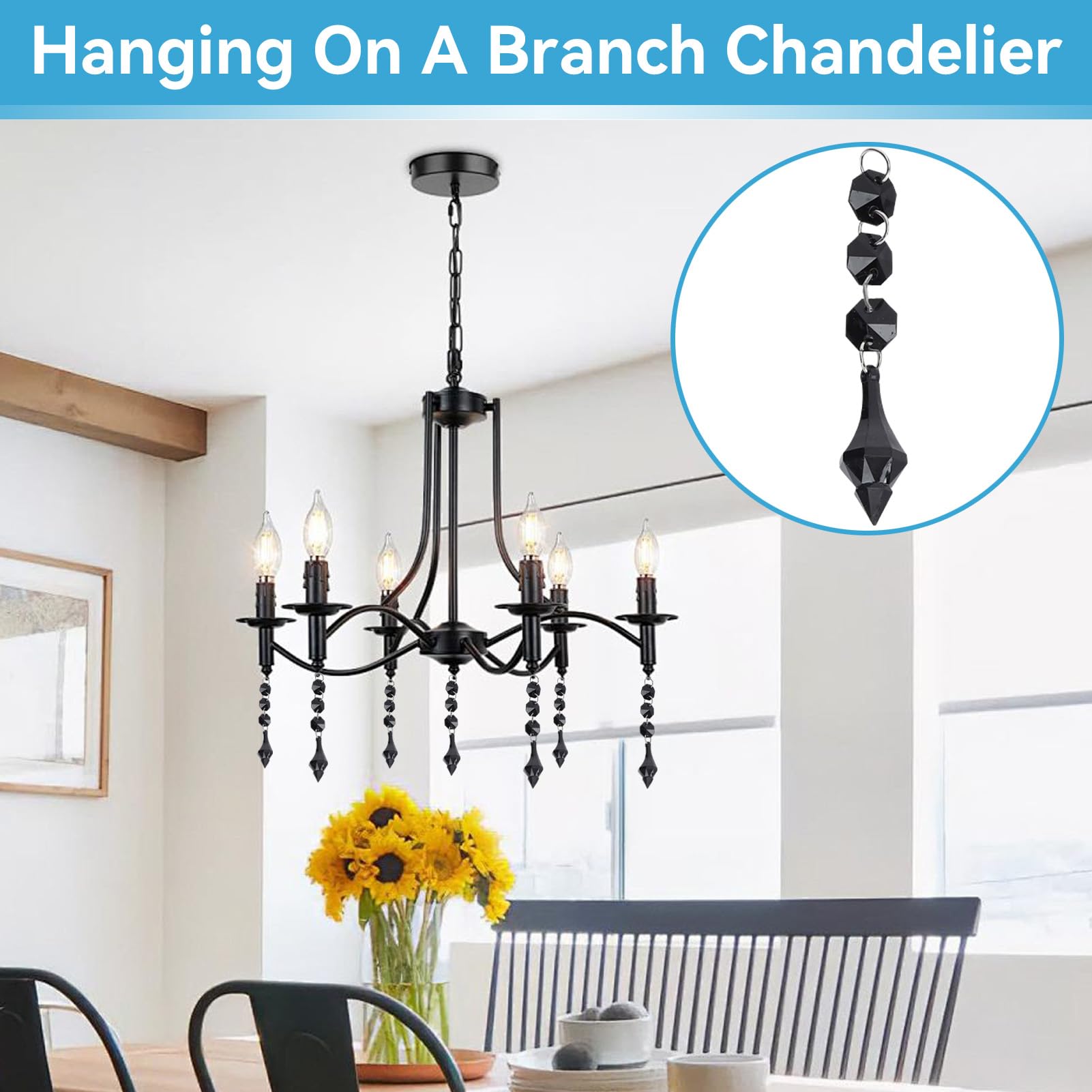 Agatige 10PCS Hanging Crystals, 10cm Crystal Chandelier Prisms Replacement Black Chandelier Crystal Prisms Pendants Crystal Pend