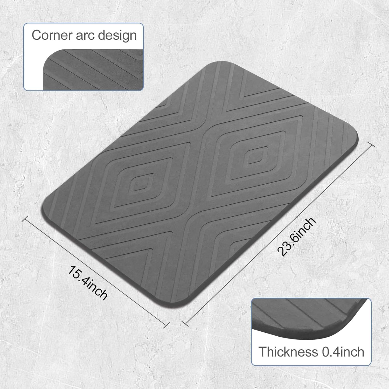Humiga 2 Pack Stone Bath Mat, Diatomaceous Earth Shower Mat, Non-Slip Super Absorbent Quick Drying Bathroom Kitchen Floor Mat, 2