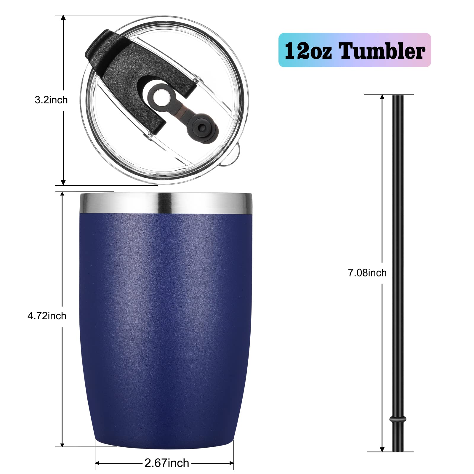 Vegond Stainless Steel 12 Oz Tumblers Bulk Vacuum Insulated Double Wall Travel Tumbler With Lid And Straw Reusable Tumbler, Navy