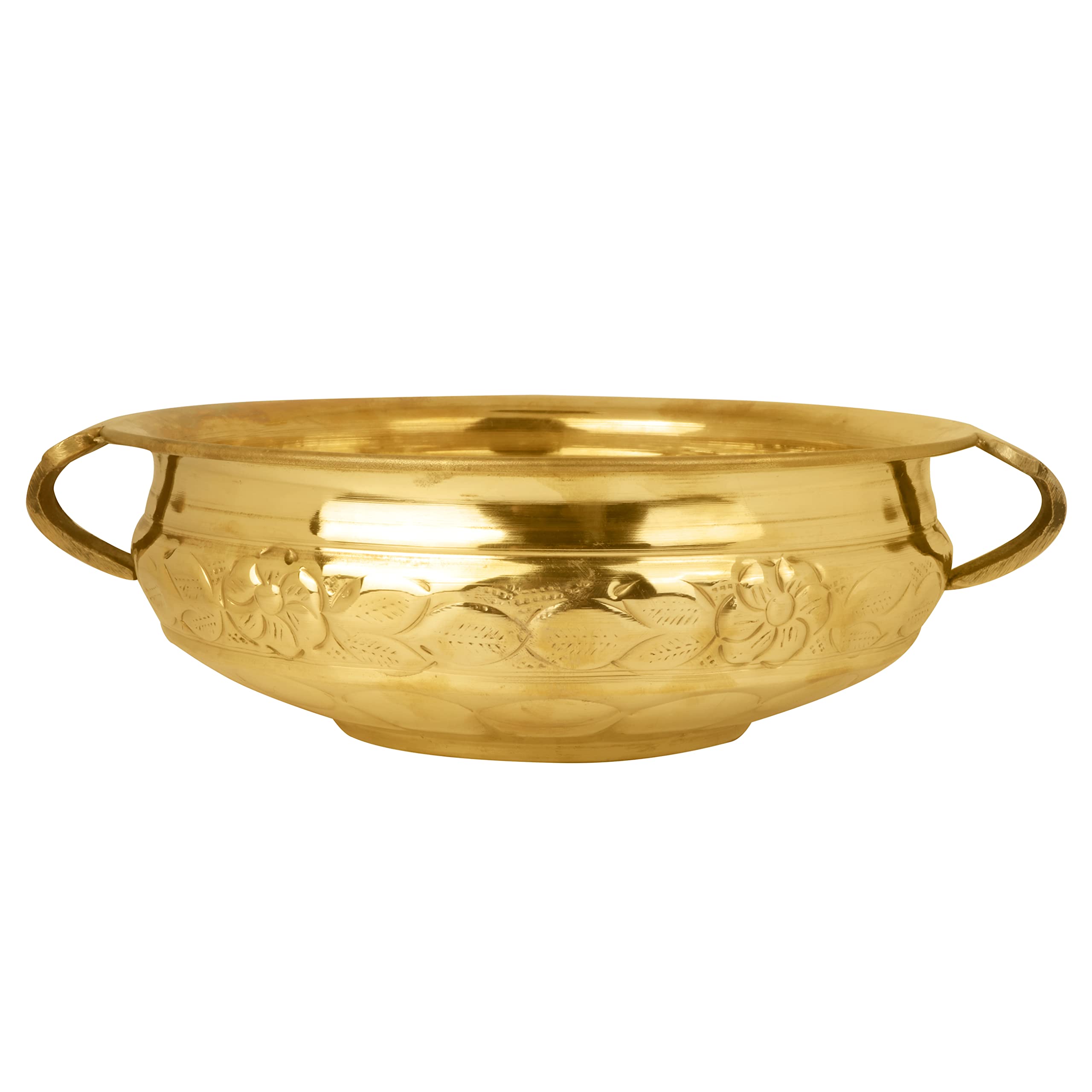 SATVIK Decorative 12.25 Inch (10 Inner Dia) Embossed Brass Urli For Floating Candles and Flowers Designer Bowl For Living Room D
