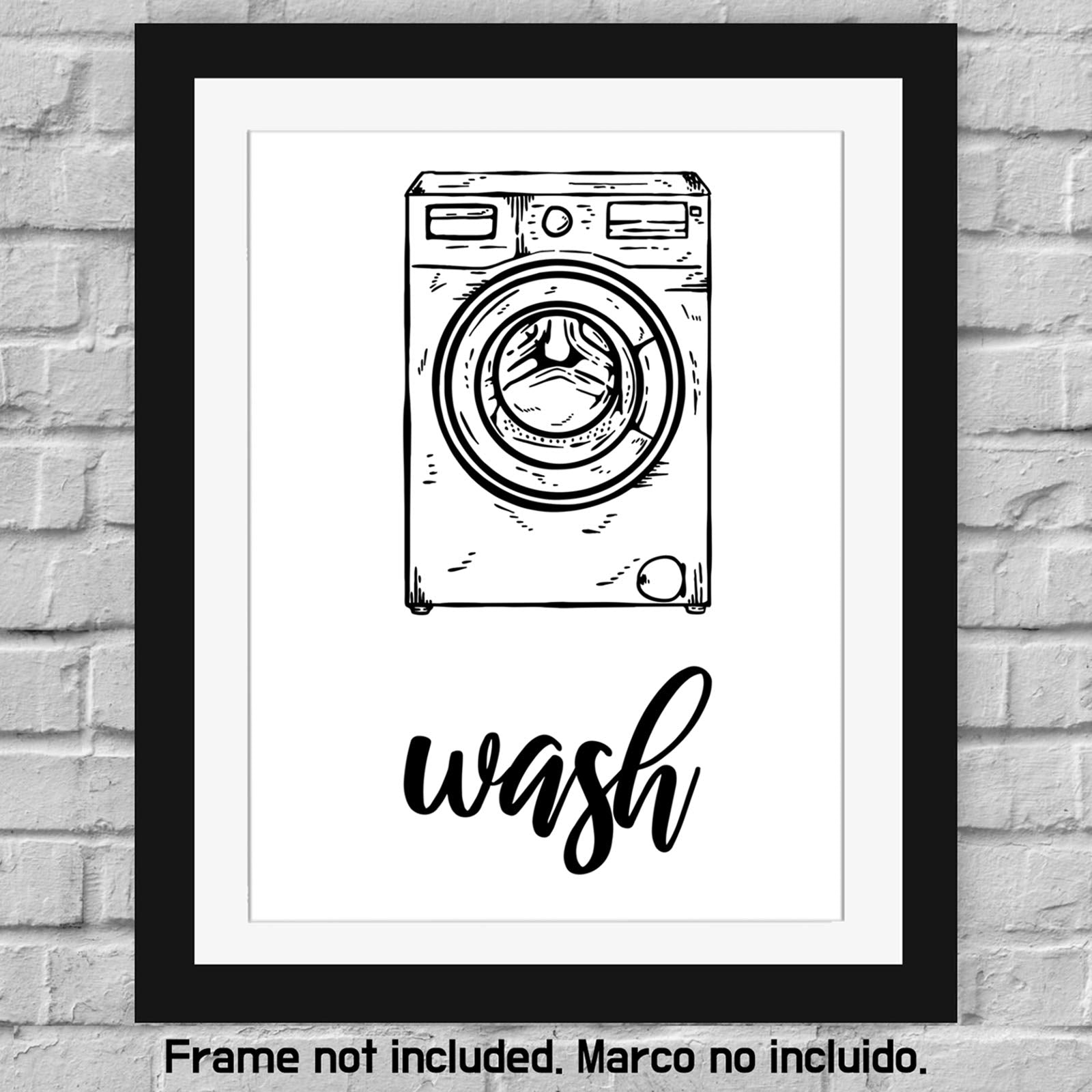 Modern 5th Laundry Room Signs (Set of 4 Unframed - 8 x 10 Inches)  Wash Dry Fold Repeat  Typography Wall Art Decor Prints  Black and White Print Unframed