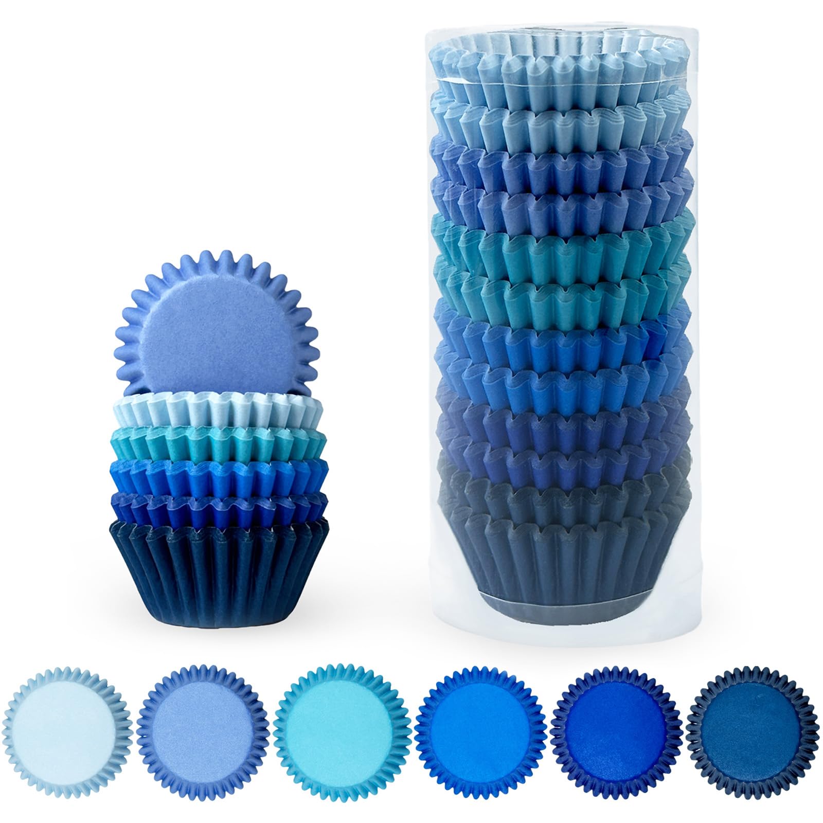 Qiqee Mini 300-Count Cupcake Liners Cupcake Cups Food Grade 6 Solid Blue Colors Cupcake Papers Baking Cups Cupcake Wrappers (Min