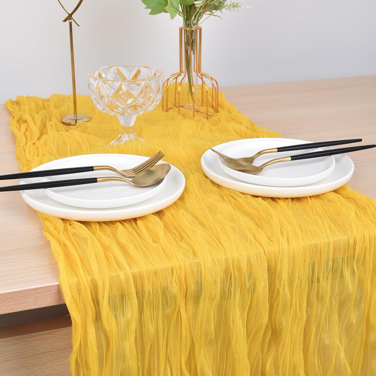 Joanlody Yellow Cheesecloth Table Runner 10Ft Rustic Gauze Cheese Cloth Table Runner Boho Fall Thanksgiving Table Runner For Wed