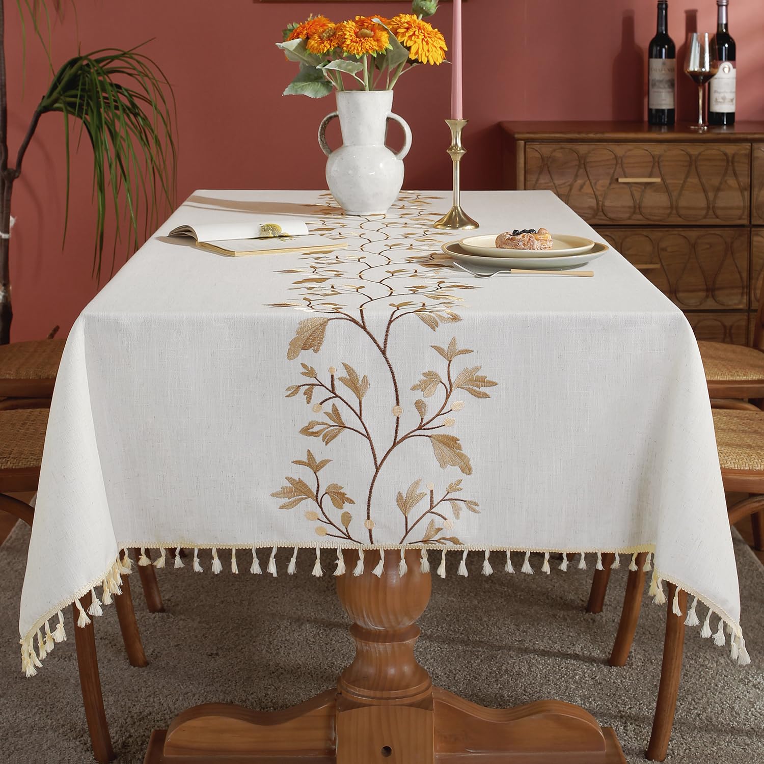Laolitou Cotton Linen Waterproof Tablecloth for Dining Table Farmhouse Kitchen Rectangle Table Cloth Coffee Wrinkle Free Table C