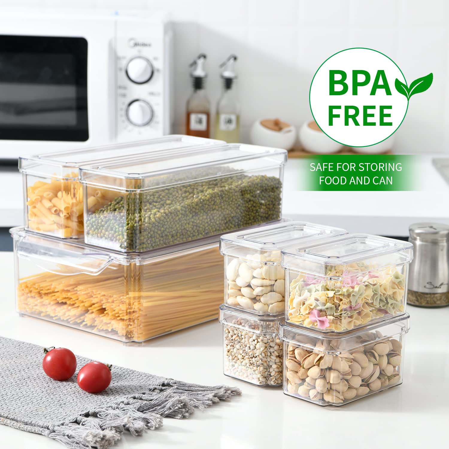 Aionnewie 7-Piece Stackable Fridge Organizer Set - Clear Containers With Lids, Perfect For Organizing Vegetables, Fruits, Food,