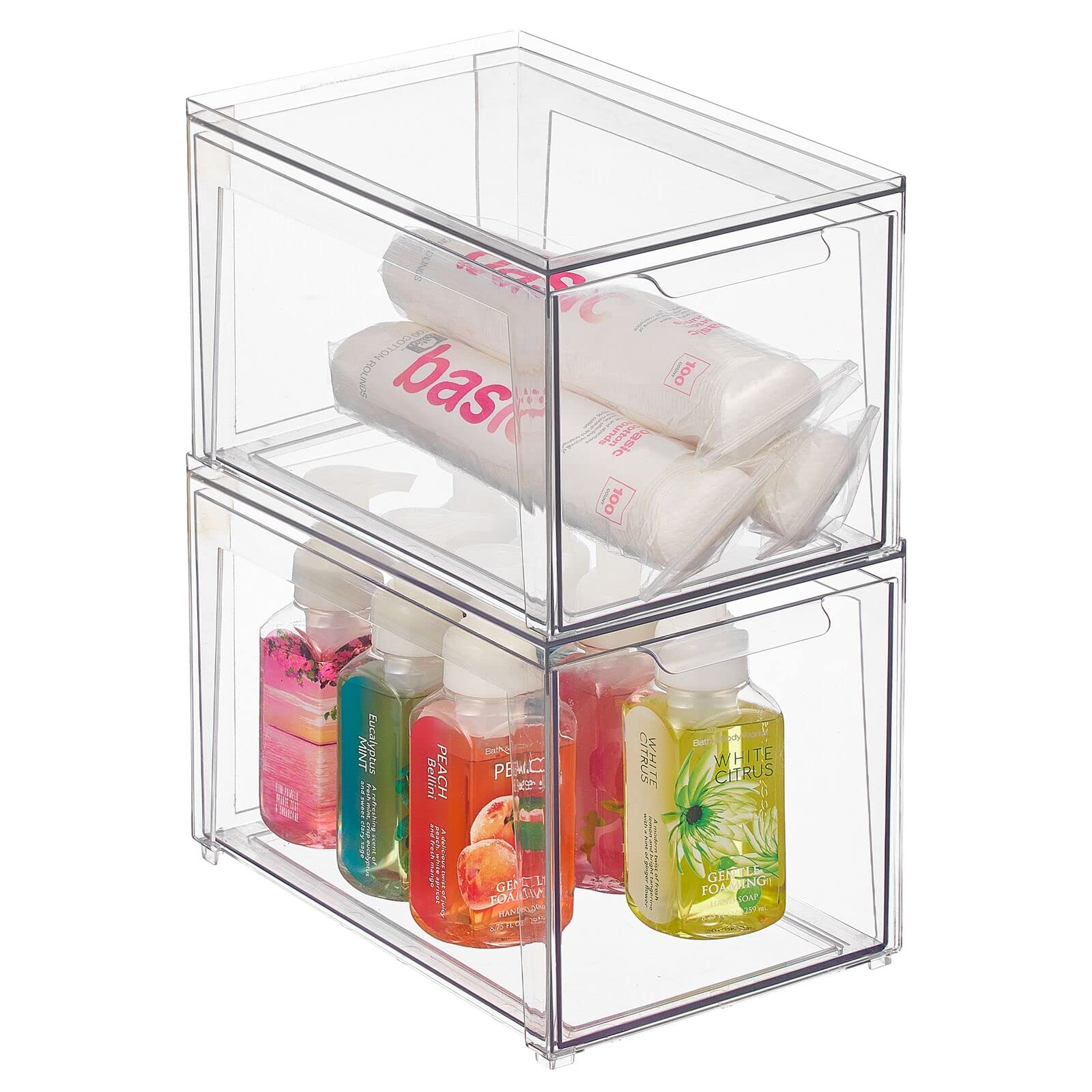 Mdesign Plastic Stackable Bathroom Storage With Pull Out Bin Organizer Drawer For Cabinet, Vanity, Shelf, Cupboard, Cabinet, Or